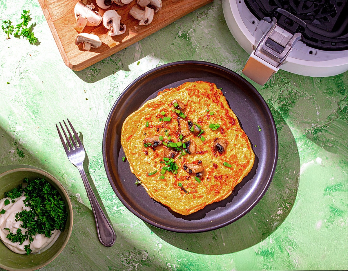 Dinkelvollkorn Pfannkuchen mit Champignons in der Heißluftfritteuse 32 Min  recipe
