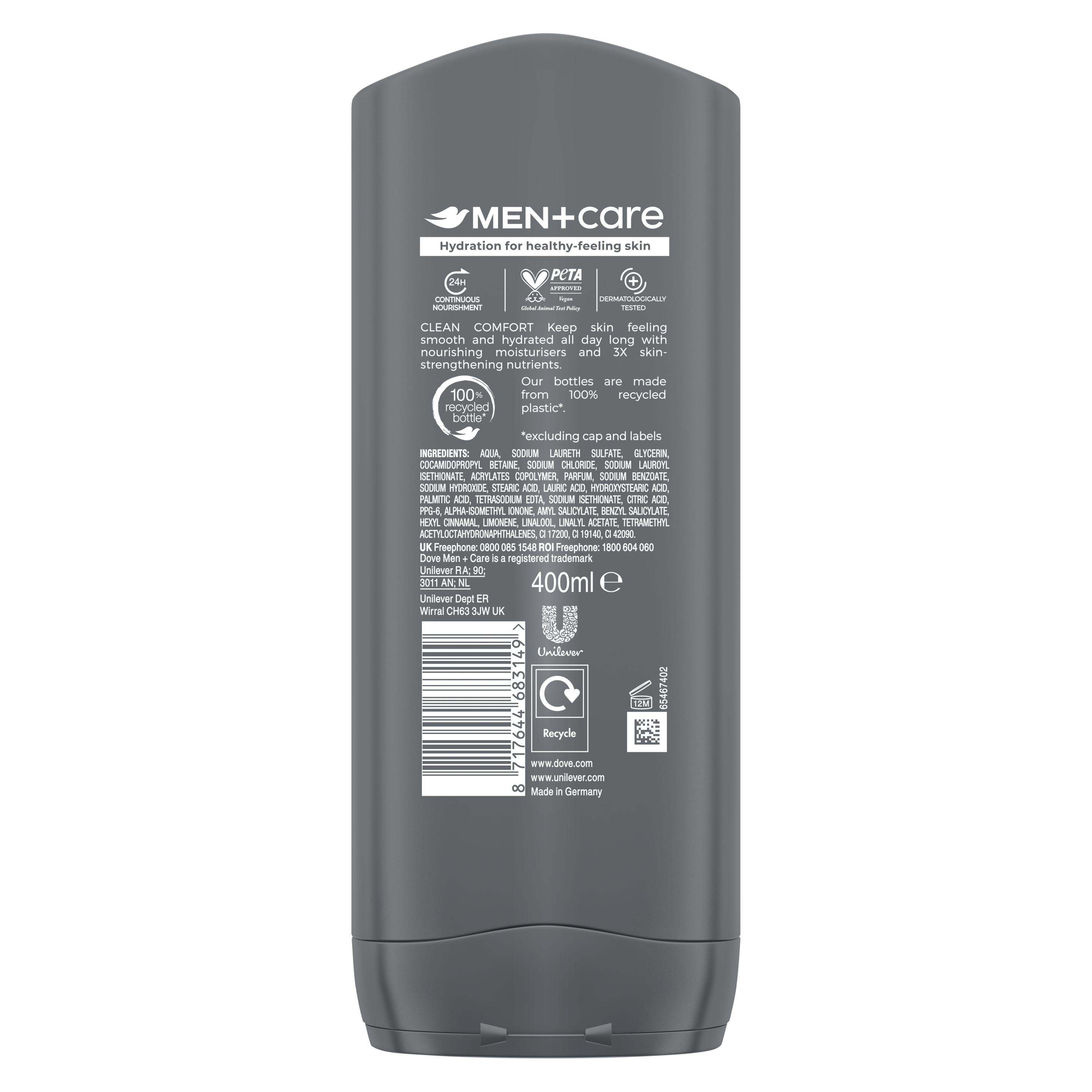 Dove Men+Care Hydrating Clean Comfort 3-in-1 Body, Face + Hair Wash 400ml