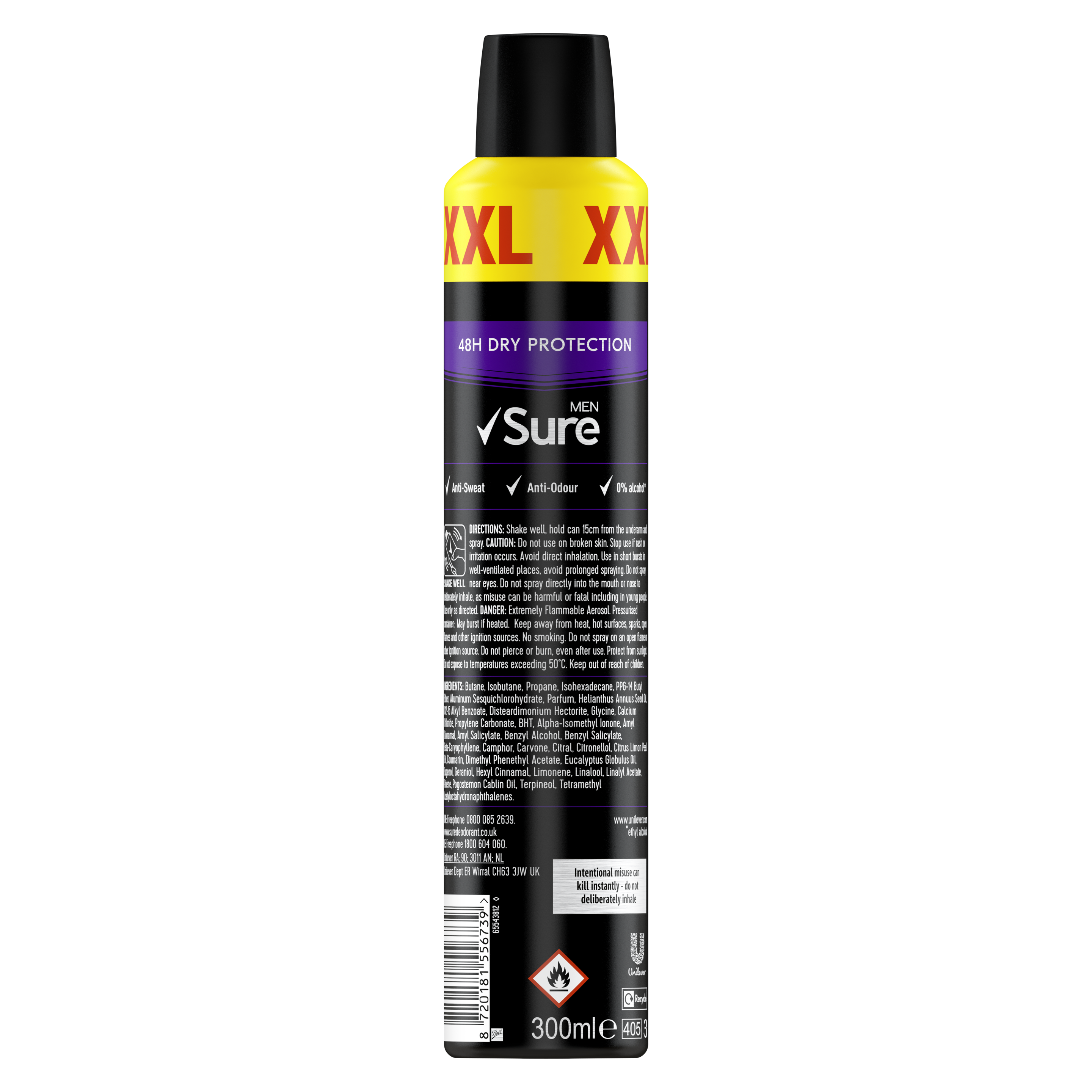 Sure Men FIFA Limited Collection Active Dry XXL Men's Deodorant Spray with MotionSense technology Anti-Perspirant Aerosol for 48 hour dry protection 6x 300 ml packshot