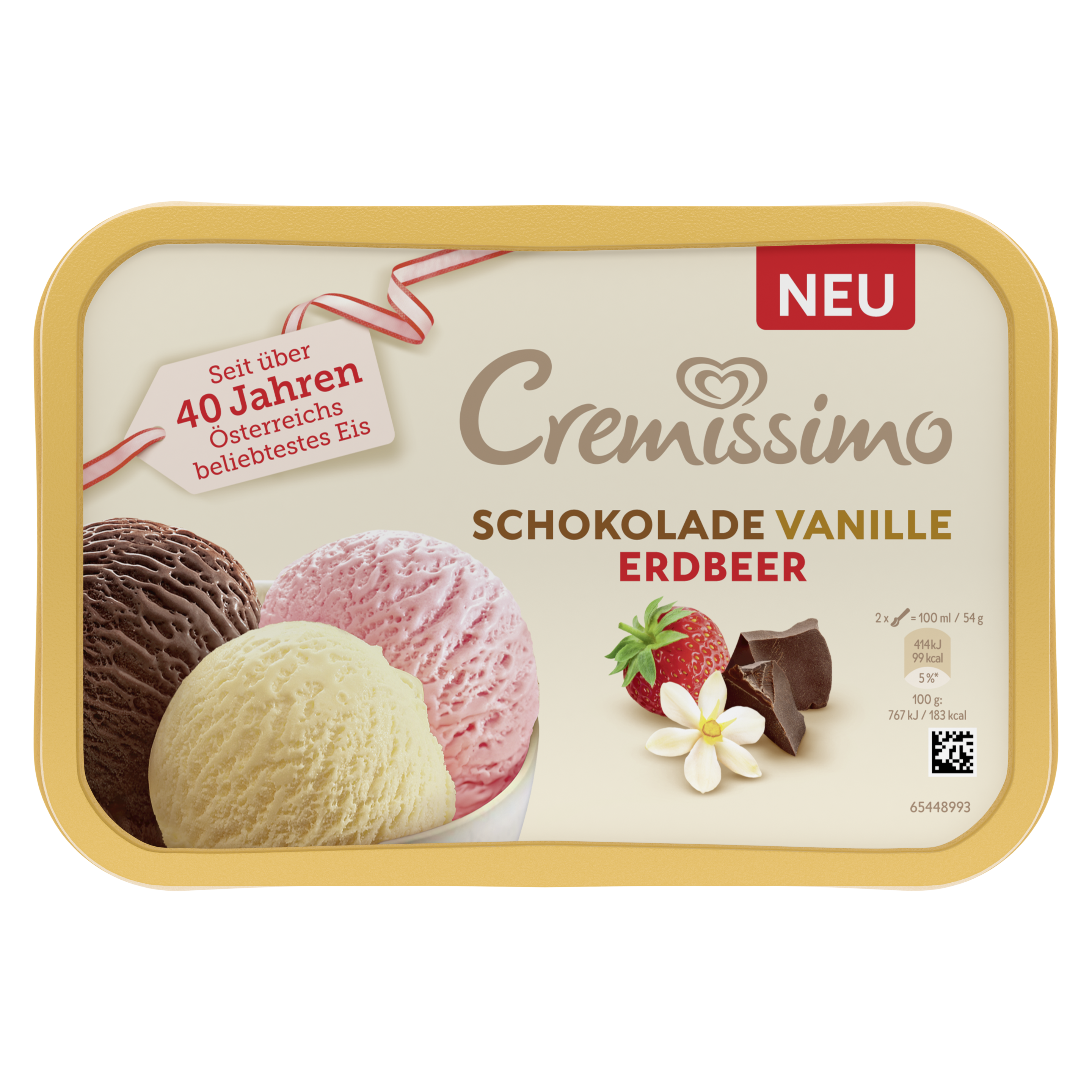 Cremissimo Schokolade Vanilla Erdbeer packshot