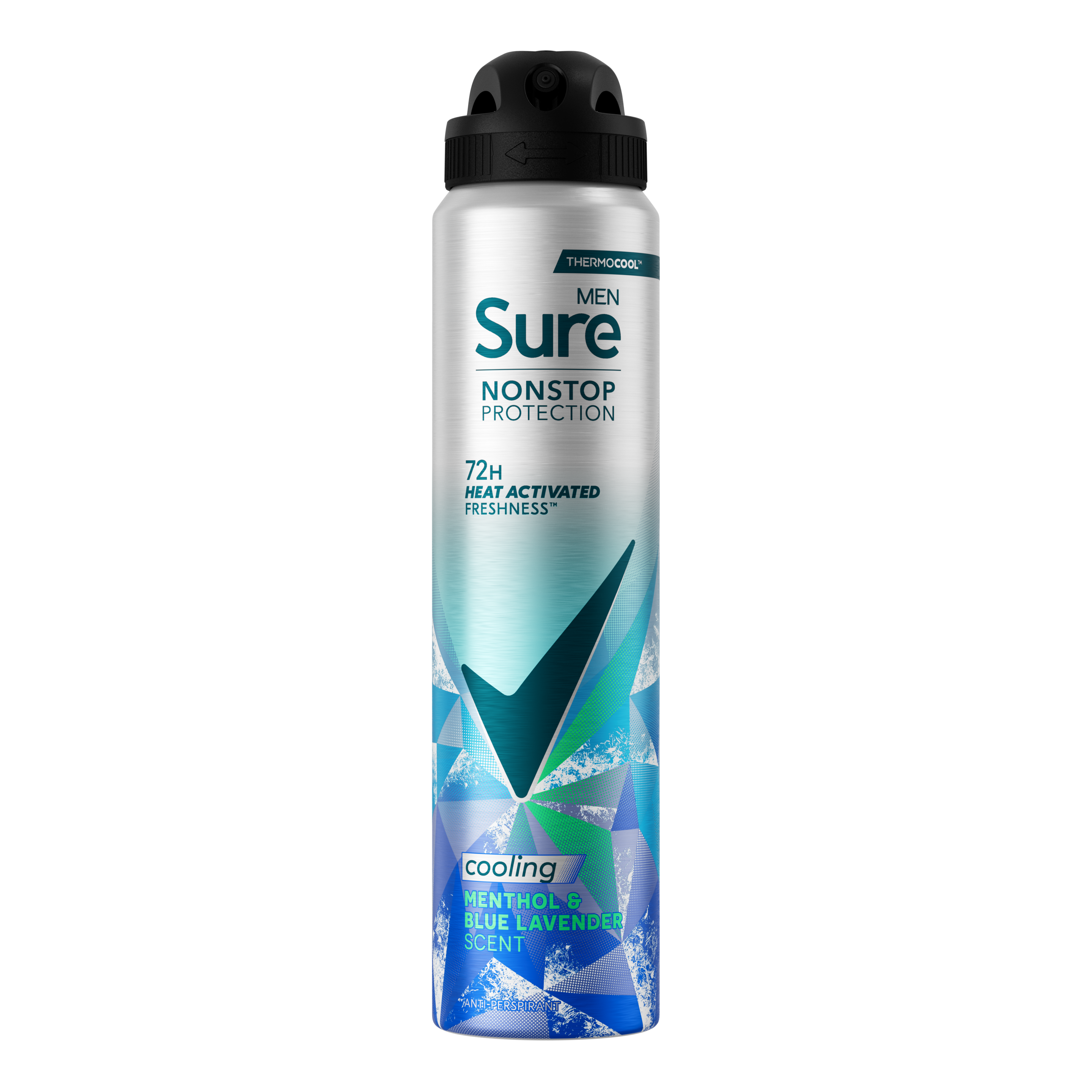 Sure Men Nonstop Protection Menthol & Blue Lavender cooling deodorant spray Anti-Perspirant Aerosol 72h non-stop sweat & odour protection 250 ml packshot