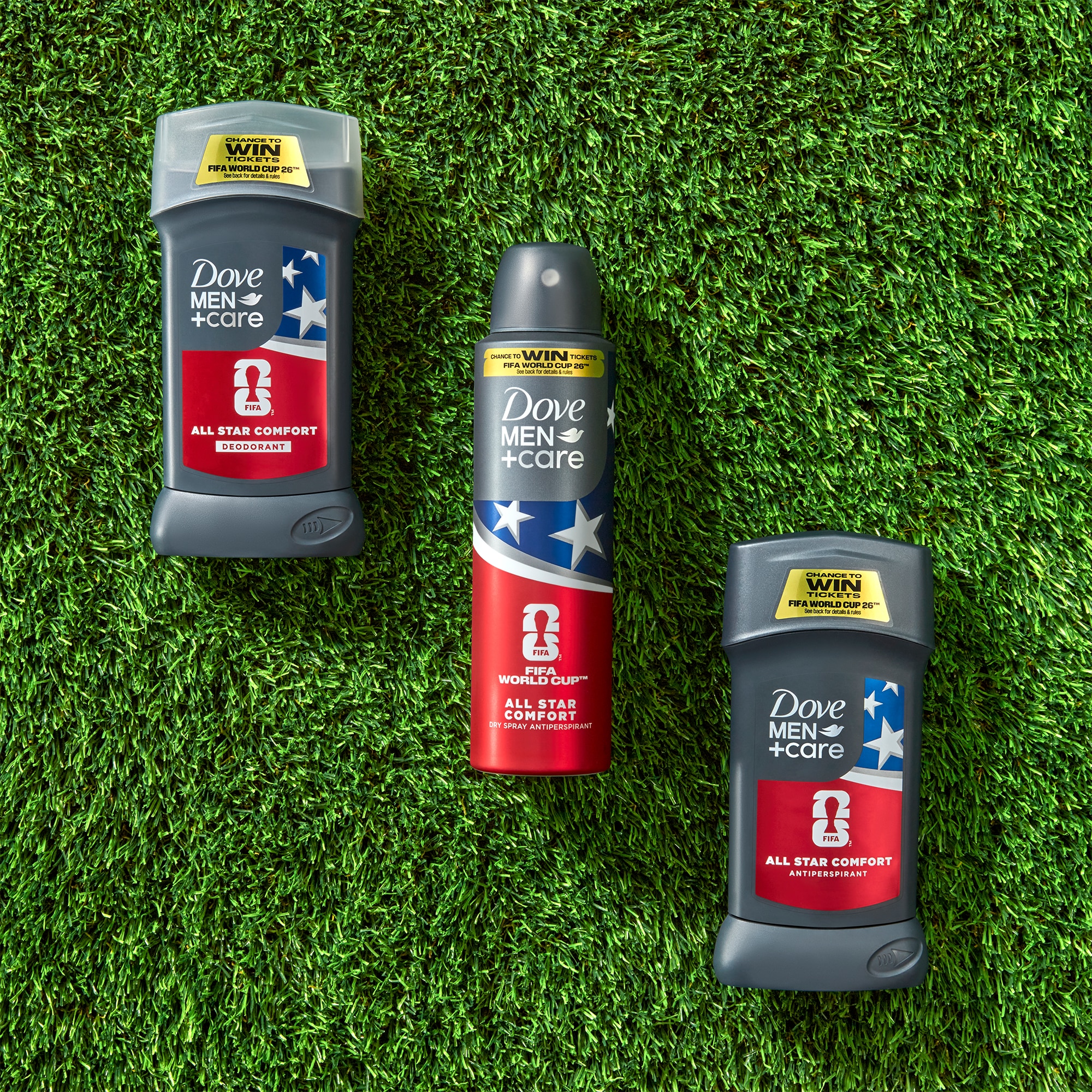All Star Comfort deodorant range against a grassy background. 