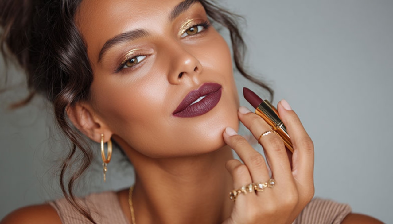 Look 1: Soft Gold Eyes + Mauve Lips-