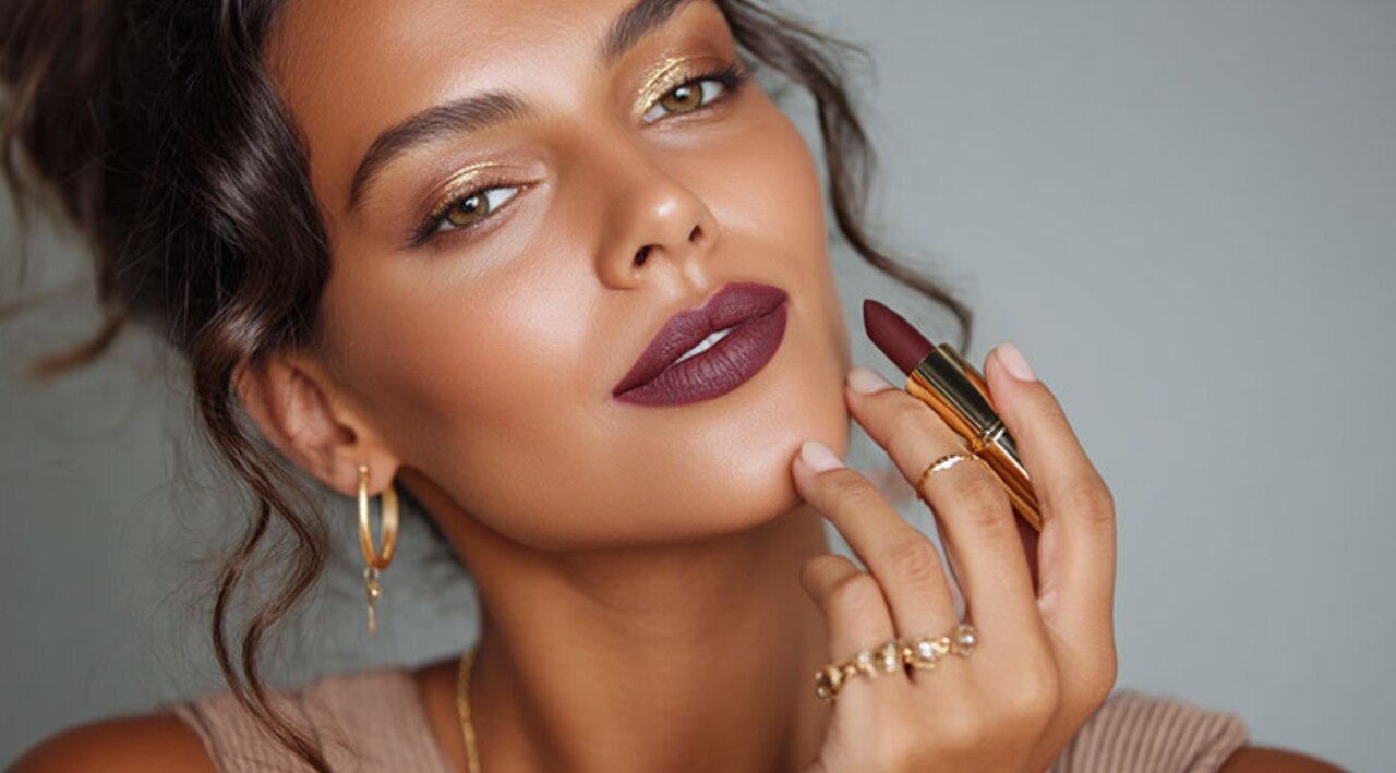 Look 1: Soft Gold Eyes + Mauve Lips-
