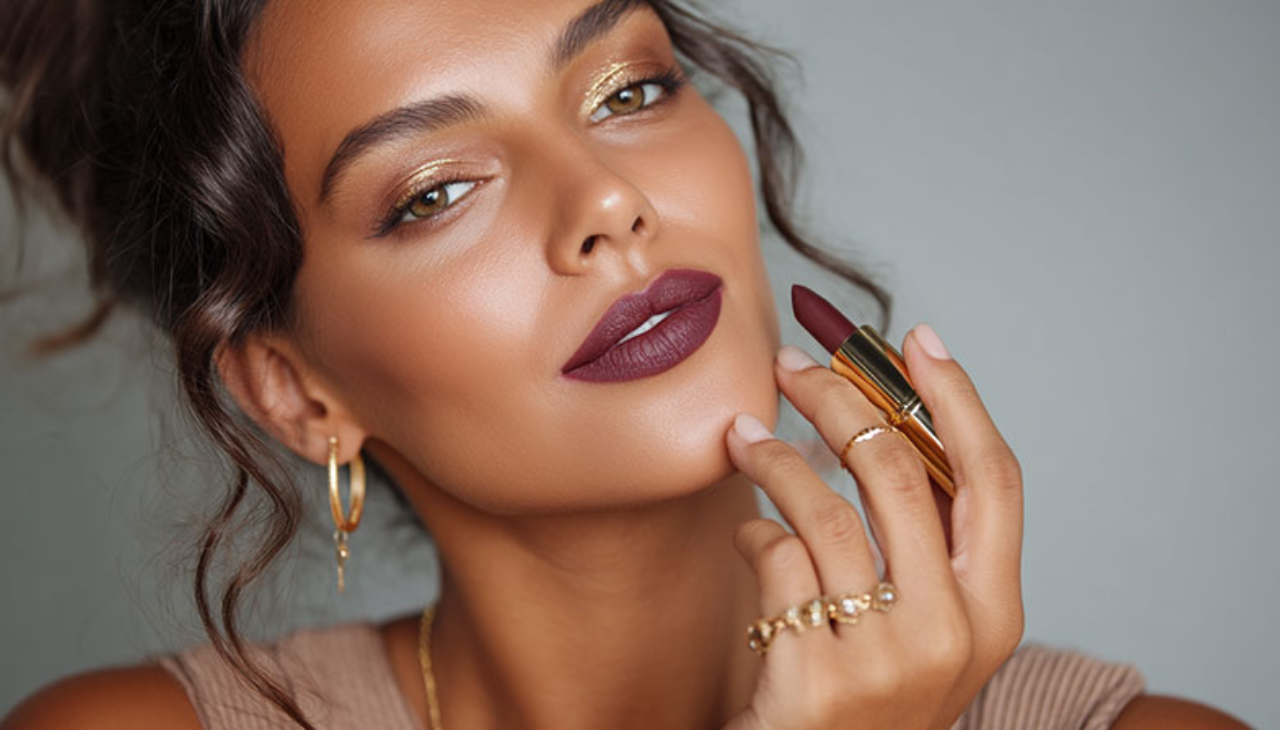 Look 1: Soft Gold Eyes + Mauve Lips-