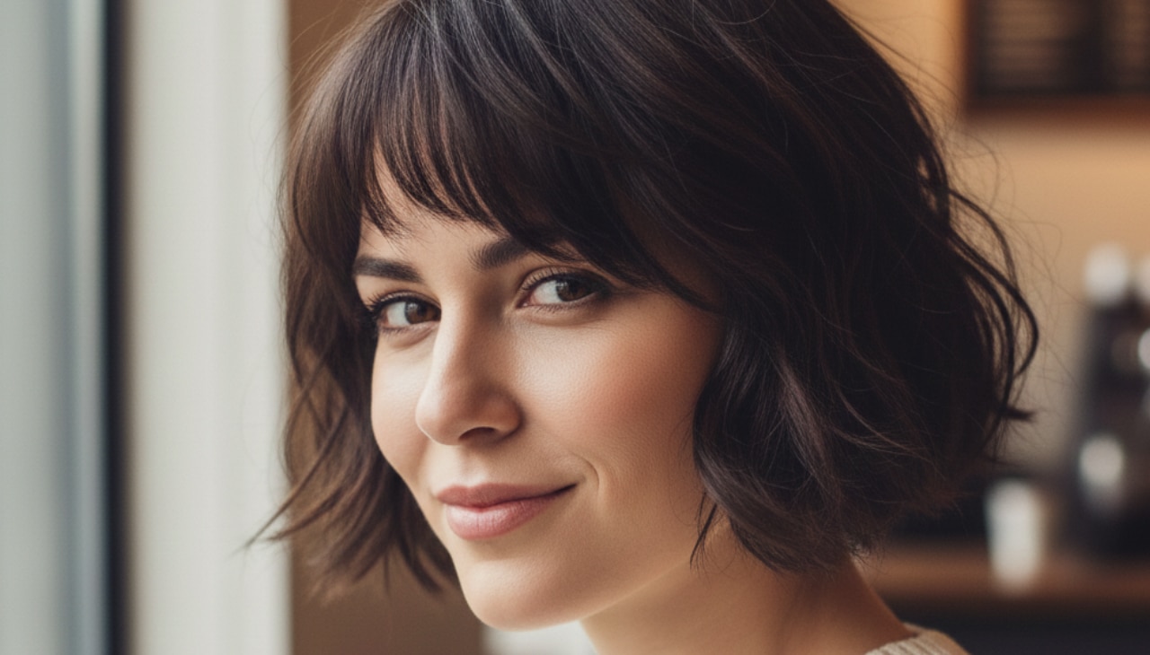Short Wavy Hair with Wispy Bangs-