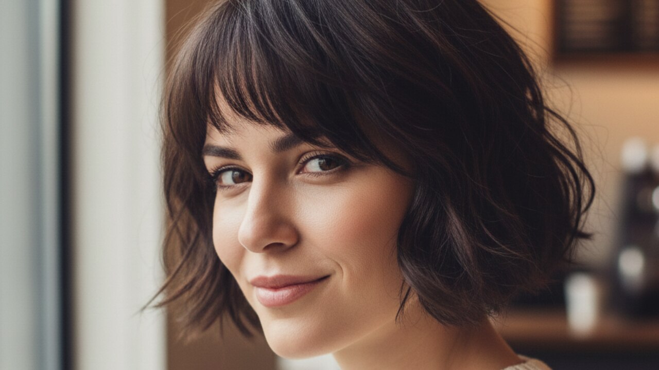 Short Wavy Hair with Wispy Bangs-