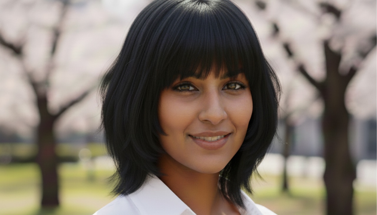 Brunette Mullet with Bangs-