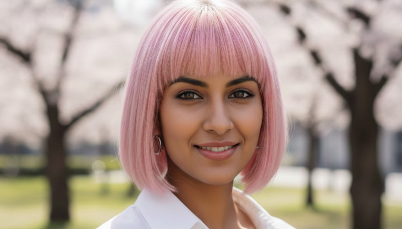 Pink Blunt Bobs with Bangs-