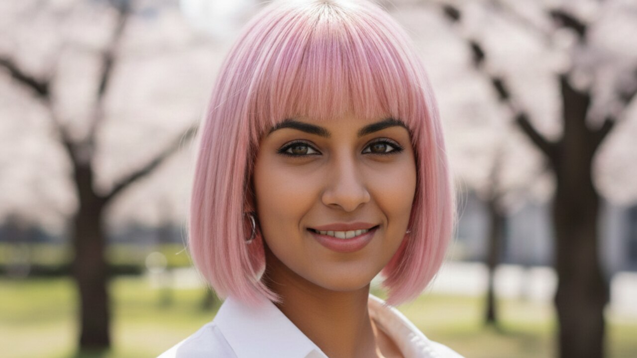 Pink Blunt Bobs with Bangs-