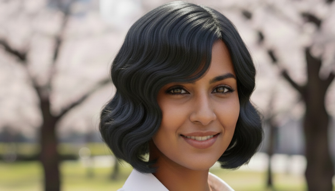 Flapper Style Short Hair with Side-Swept Bangs-