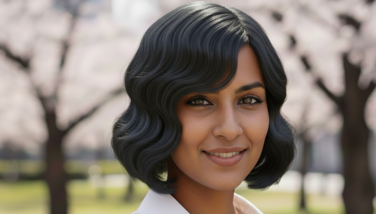 Flapper Style Short Hair with Side-Swept Bangs-