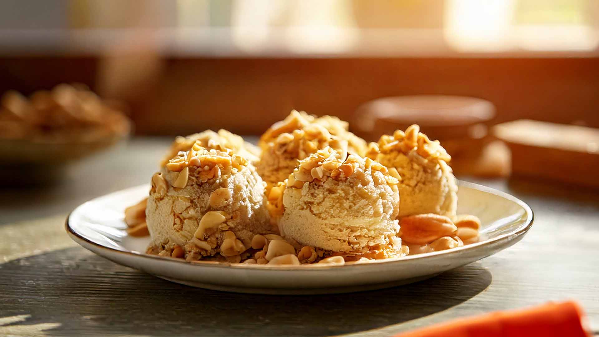 Tiny Reese’s Ice Cream bites made with scoops of REESE’S ice cream