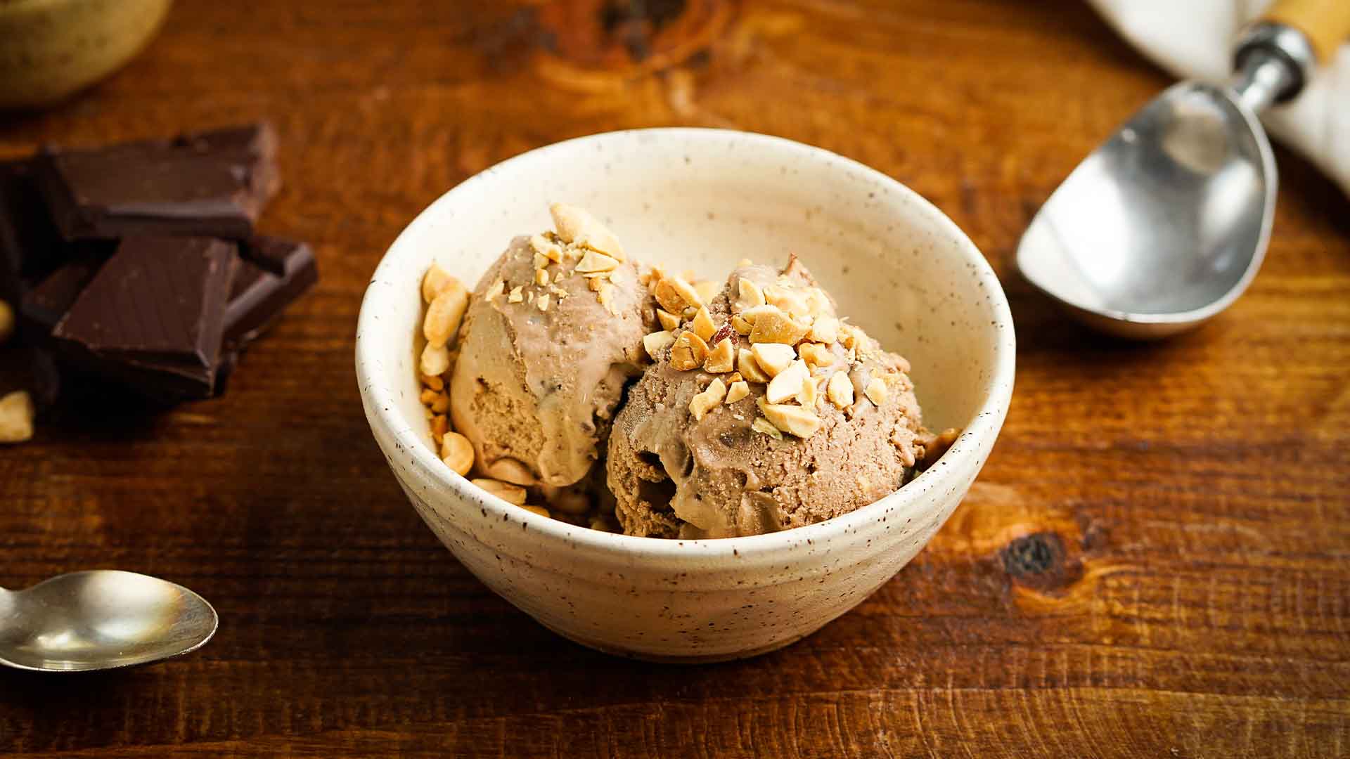 Small dessert bowl of peanut butter ice cream
