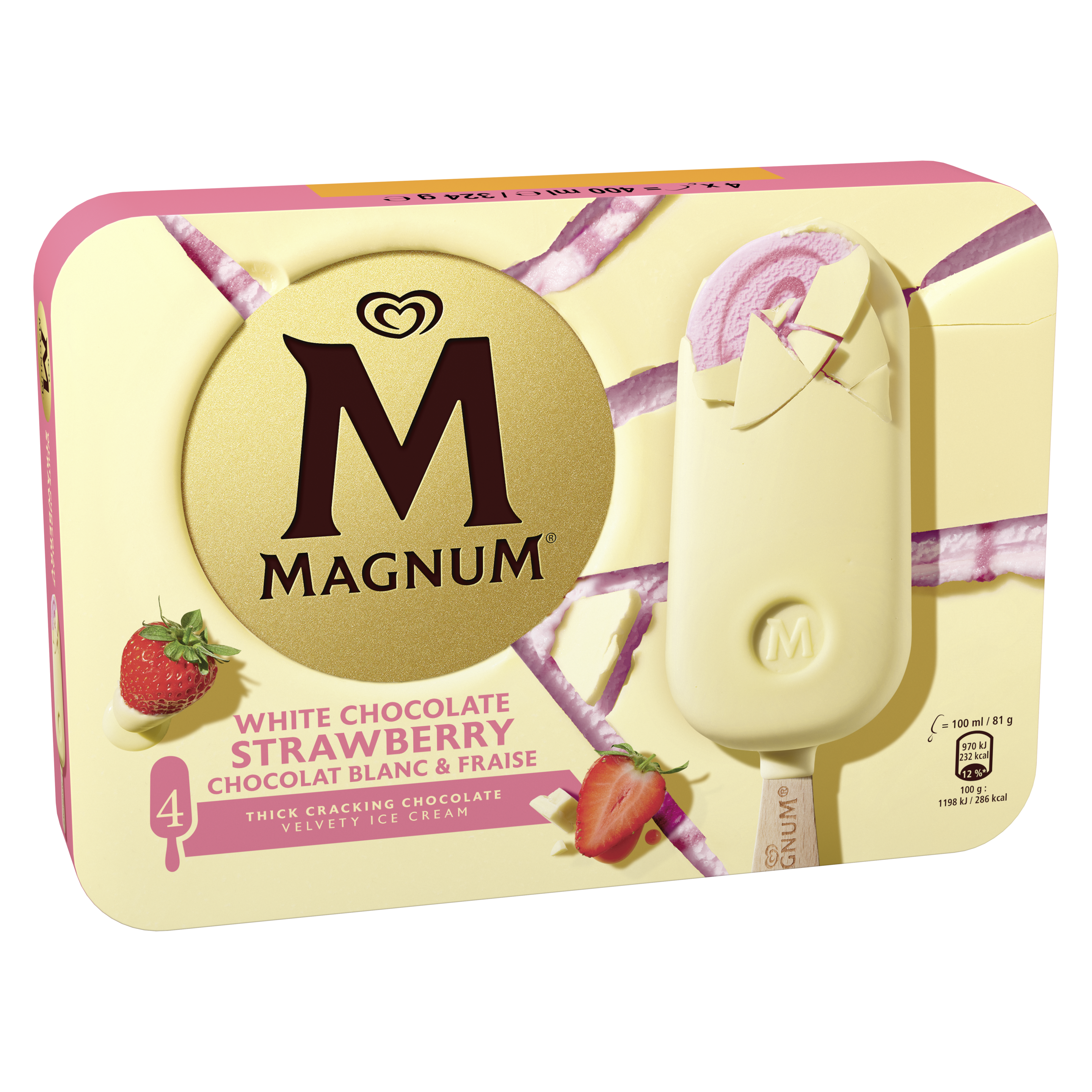 Magnum White Chocolate Strawberry 4-pack packshot