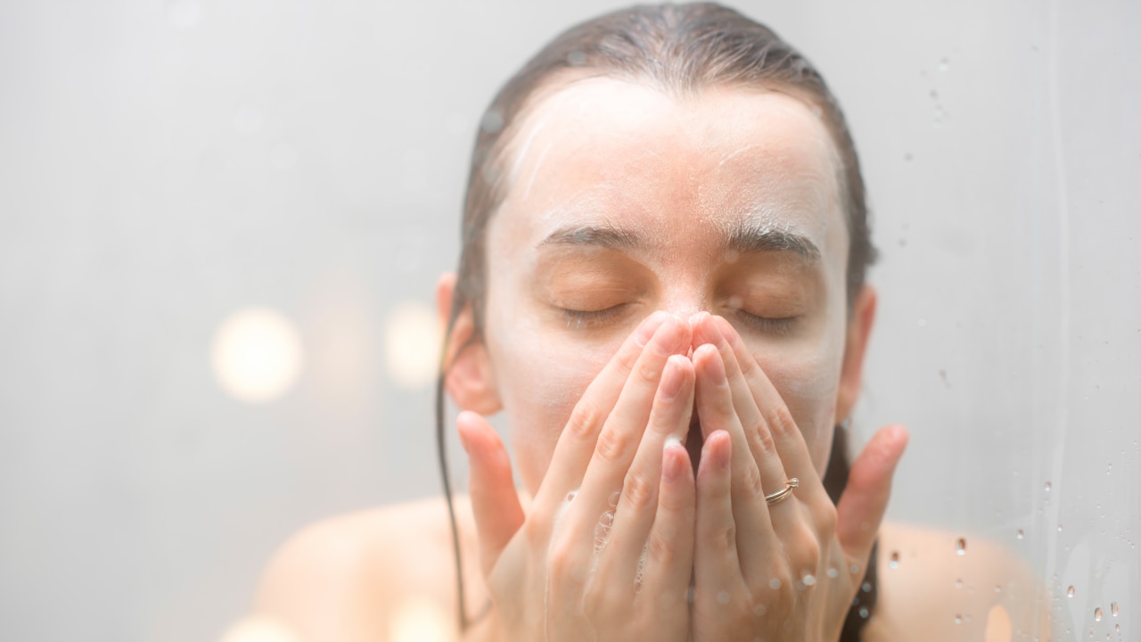 Wet your face with lukewarm water