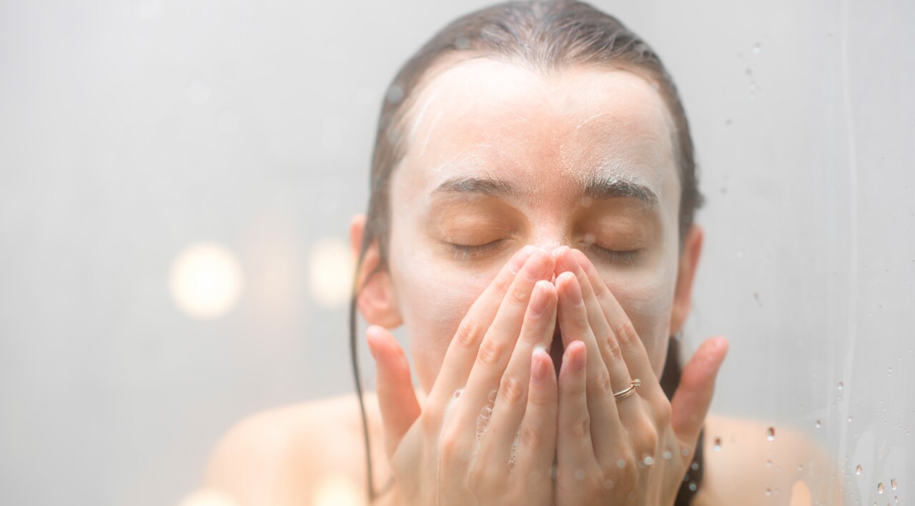 Wet your face with lukewarm water