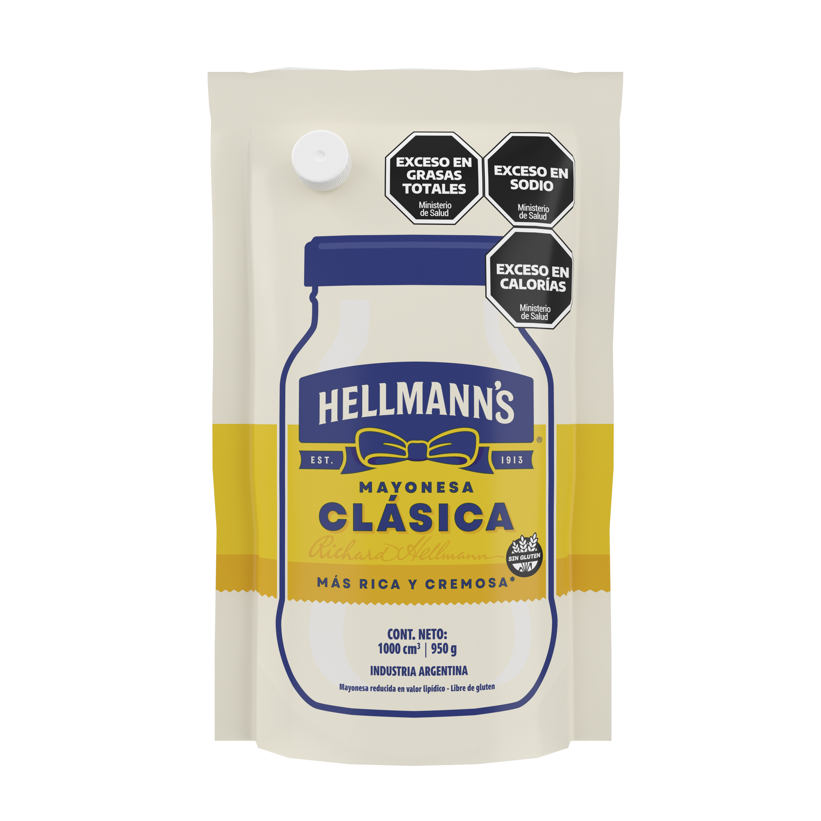 Envase doypack amarillo de mayonesa Hellmann´s clásica packshot