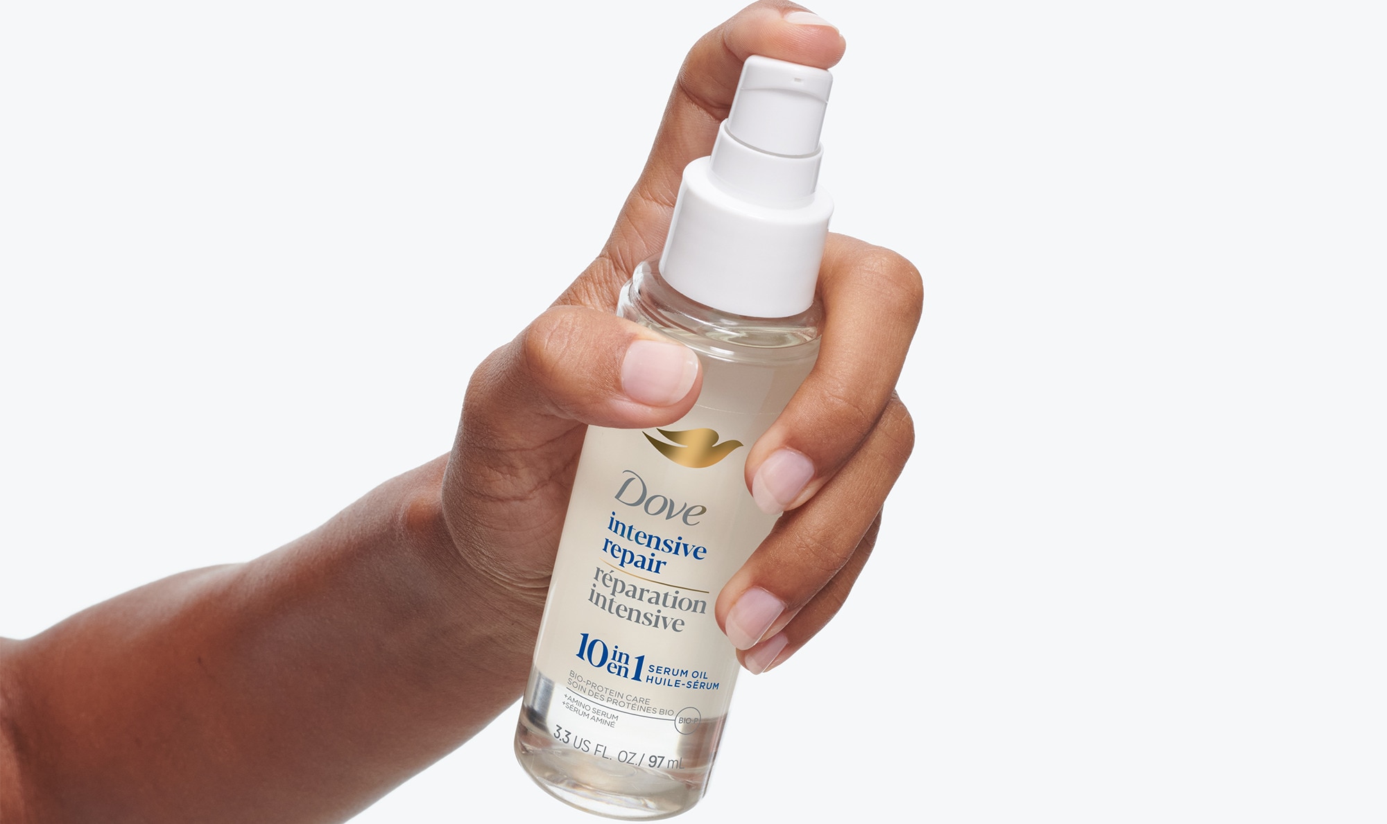 Product in use image of the Dove Intensive Repair 10-in-1 Serum Product