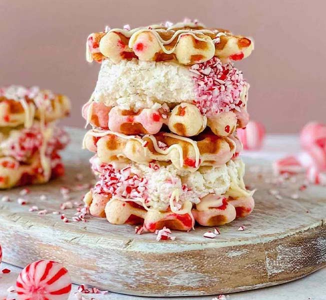 Vanilla Peppermint Waffle Ice Cream Sandwich made with Breyers Natural Vanilla ice cream