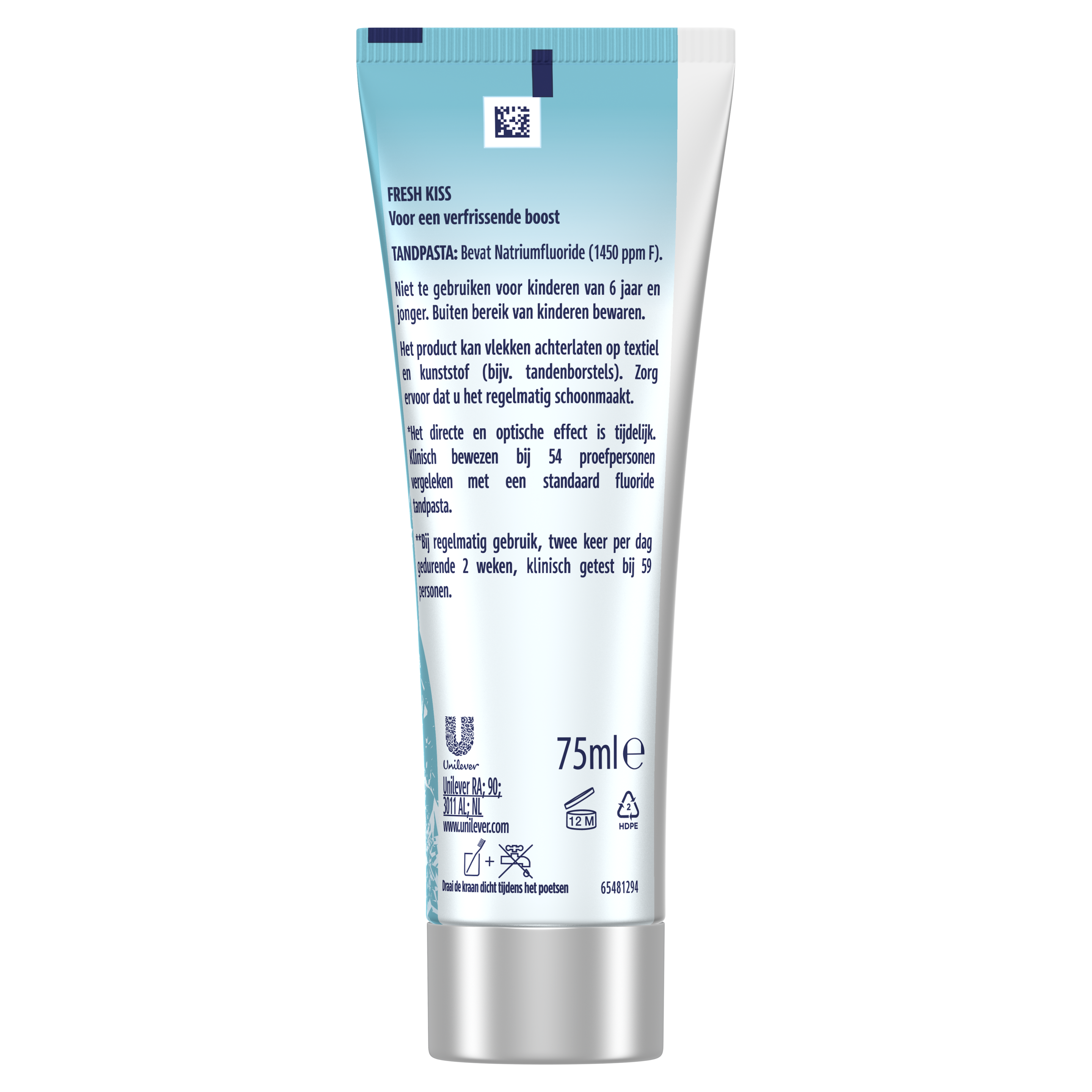 Prodent White Now Fresh Kiss 3-in-1 75ml - Achterkant tube
