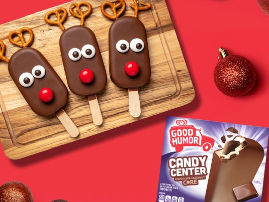 Reindeer Smore ingredients and Good Humor Candy Center Bars.