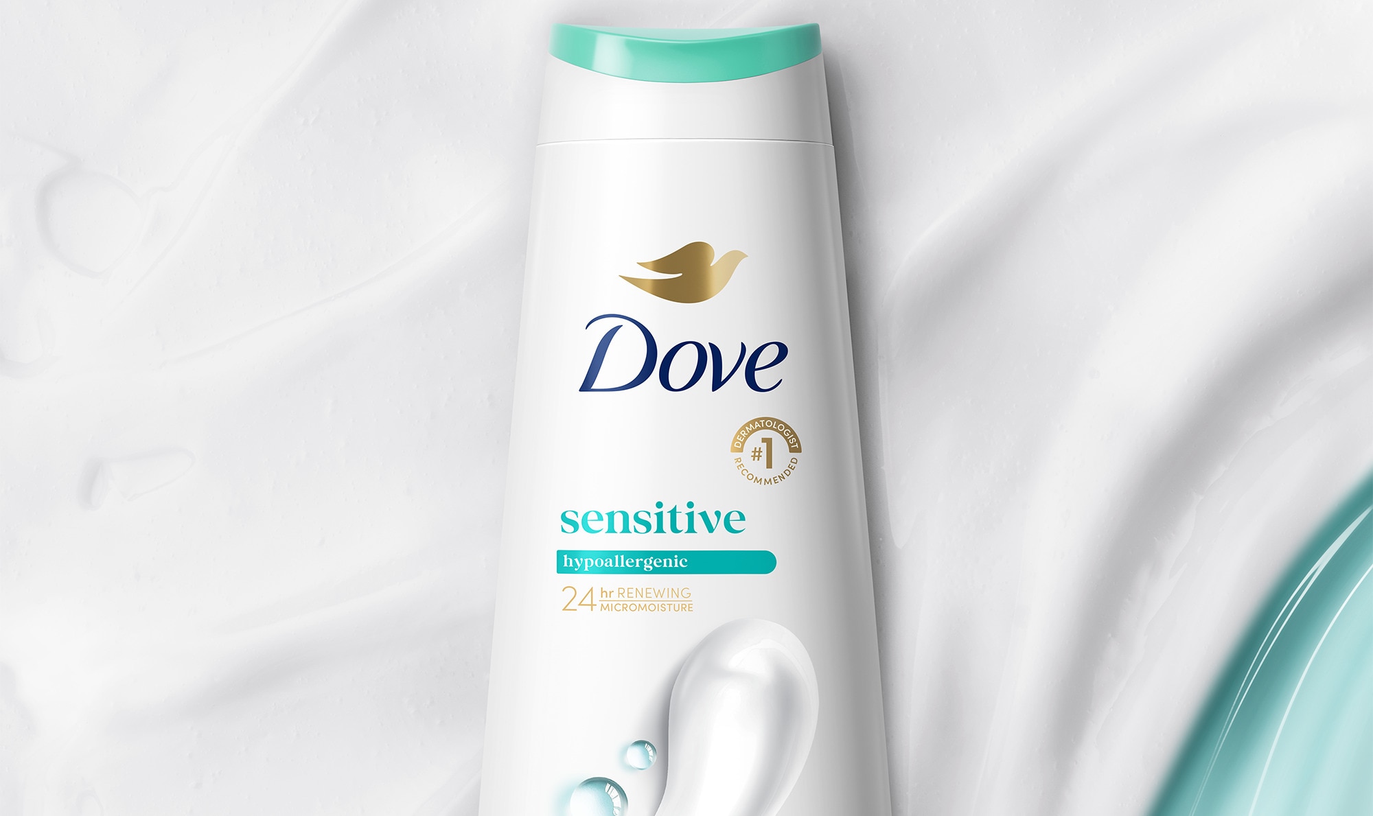 Dove Sensitive Skin Body Wash placed over body wash product texture