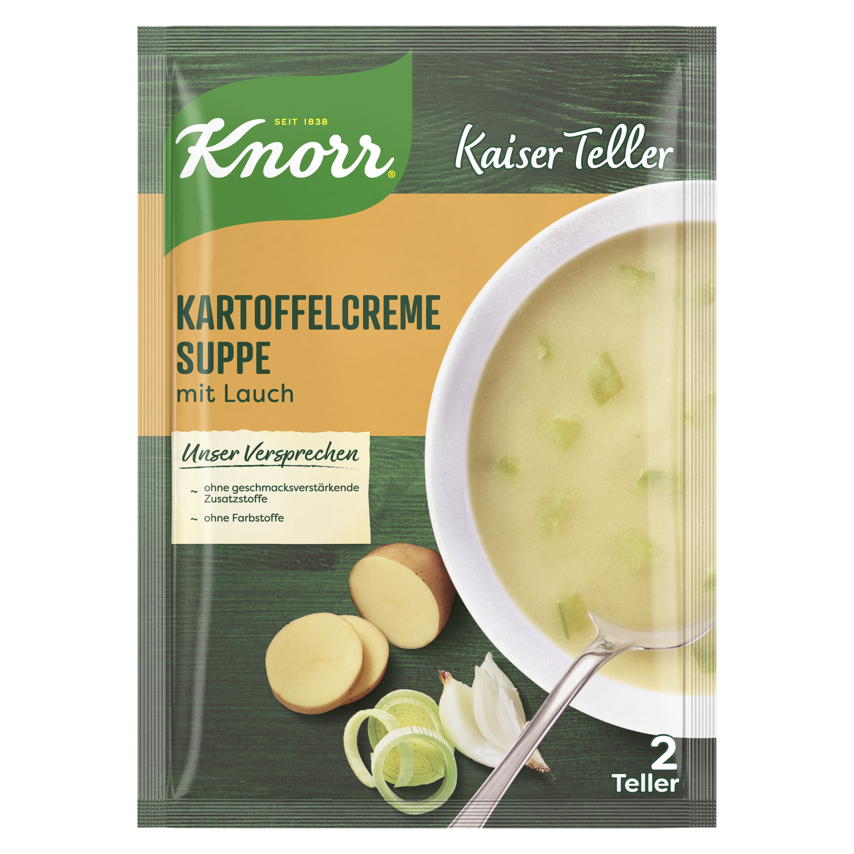 Knorr Kaiser Teller Kartoffelcremesuppe mit Lauch 2 Teller 53g packshot