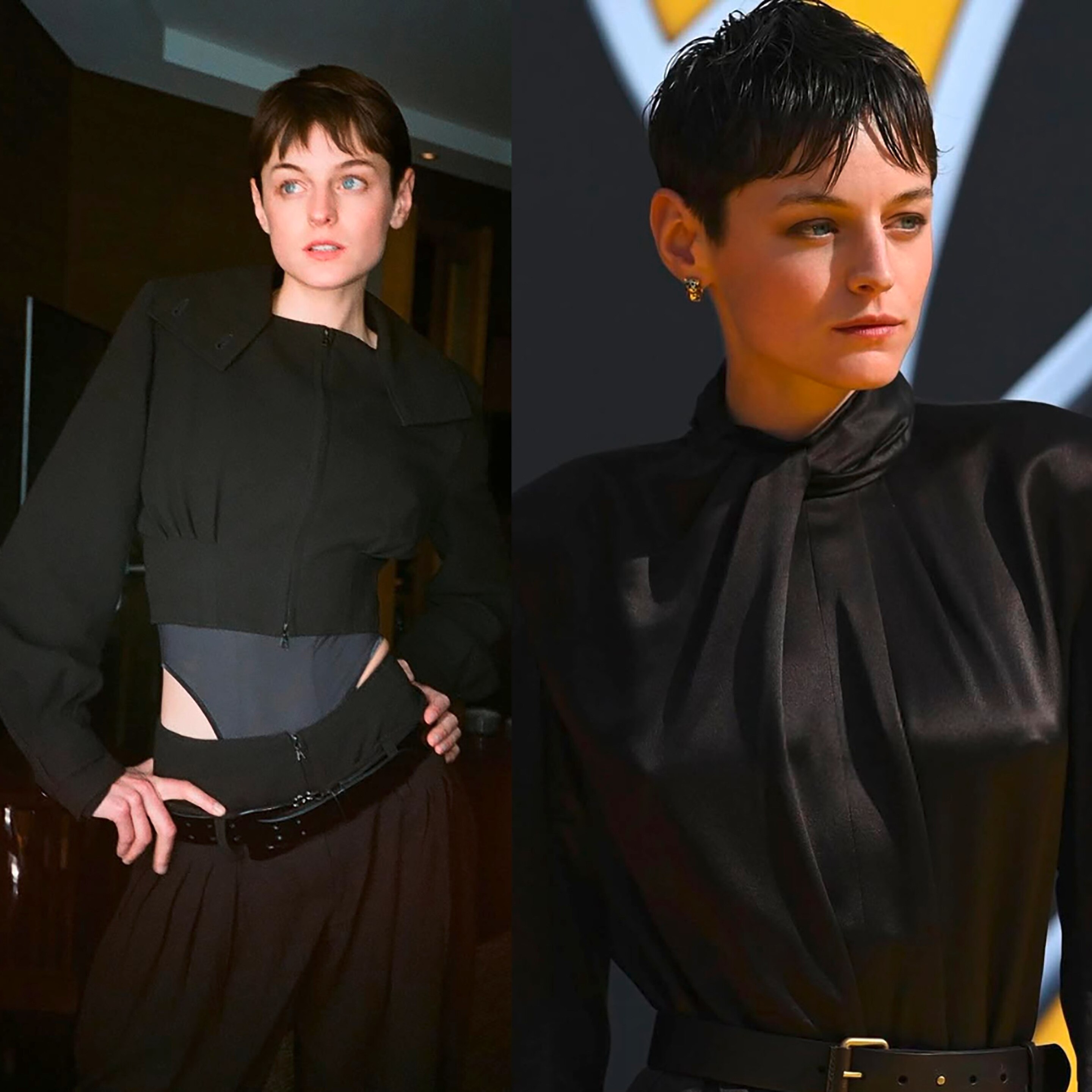 Actress wearing a schoolboy hairstyle.