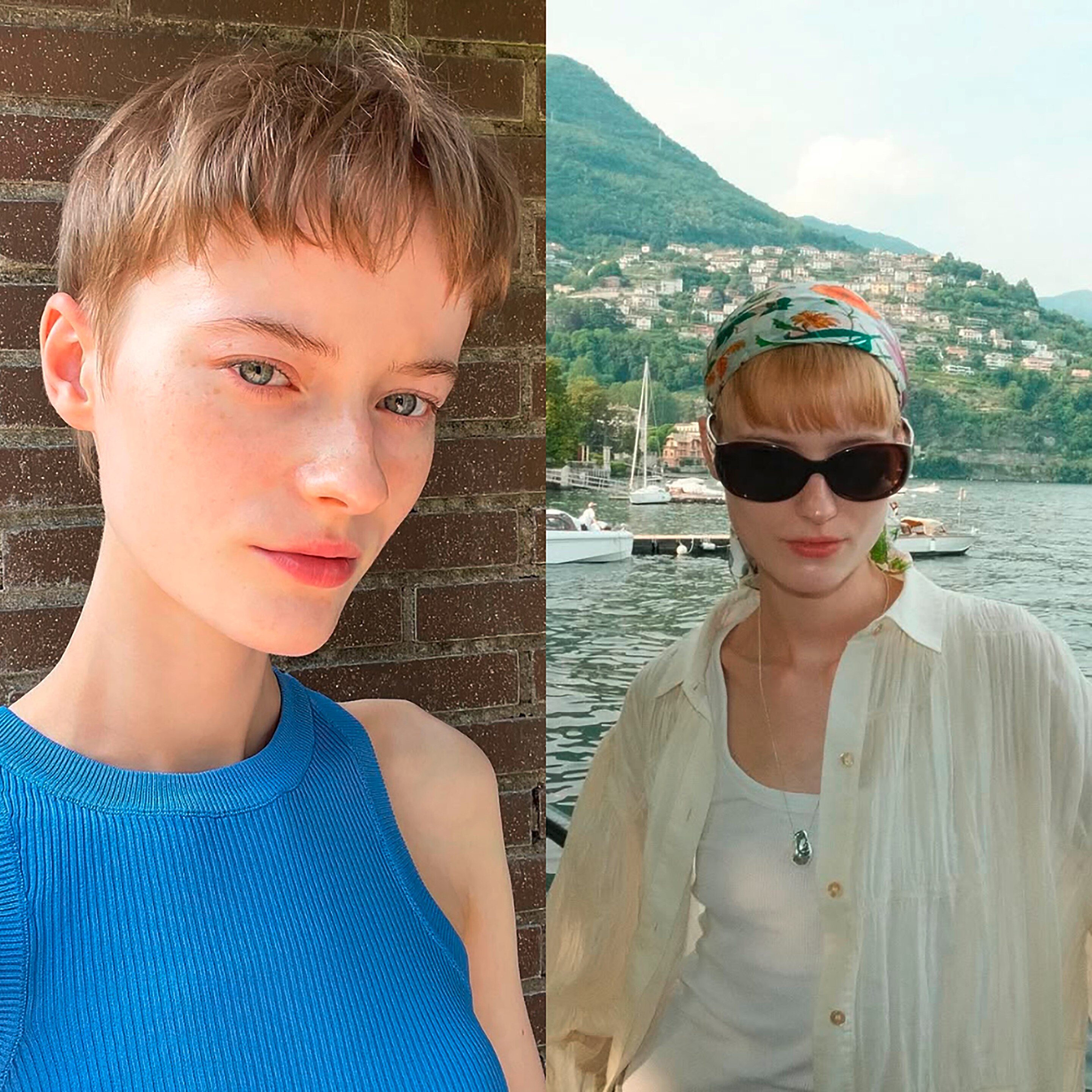 Model sports a garçon haircut in different ways.