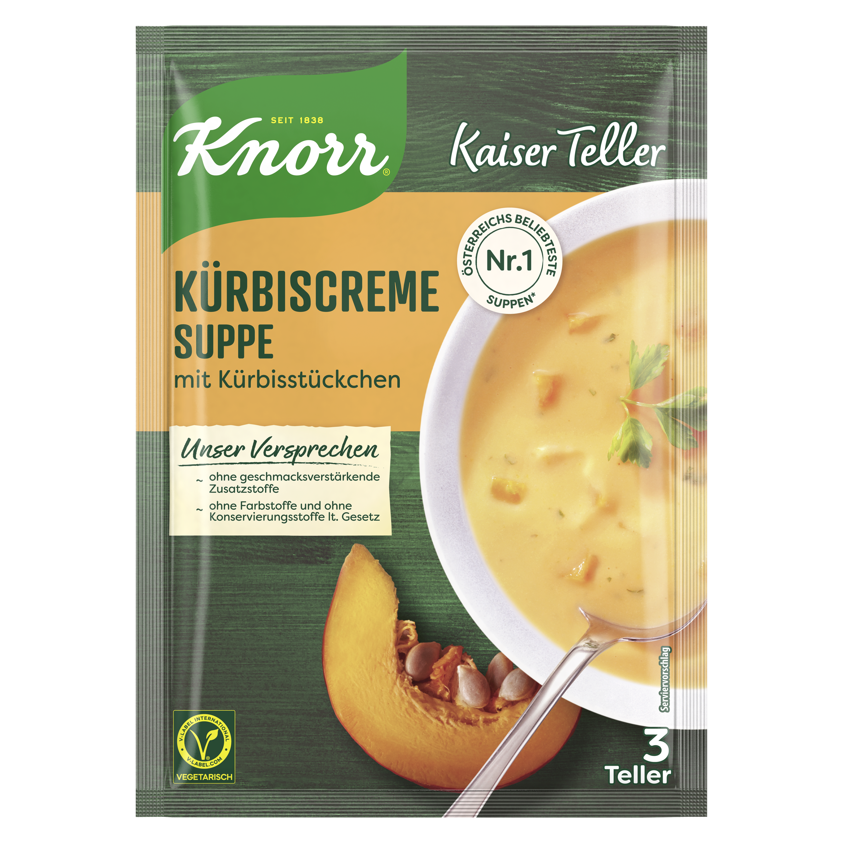 Knorr Kaiser Teller Kürbiscreme Suppe 3 Teller 59g packshot