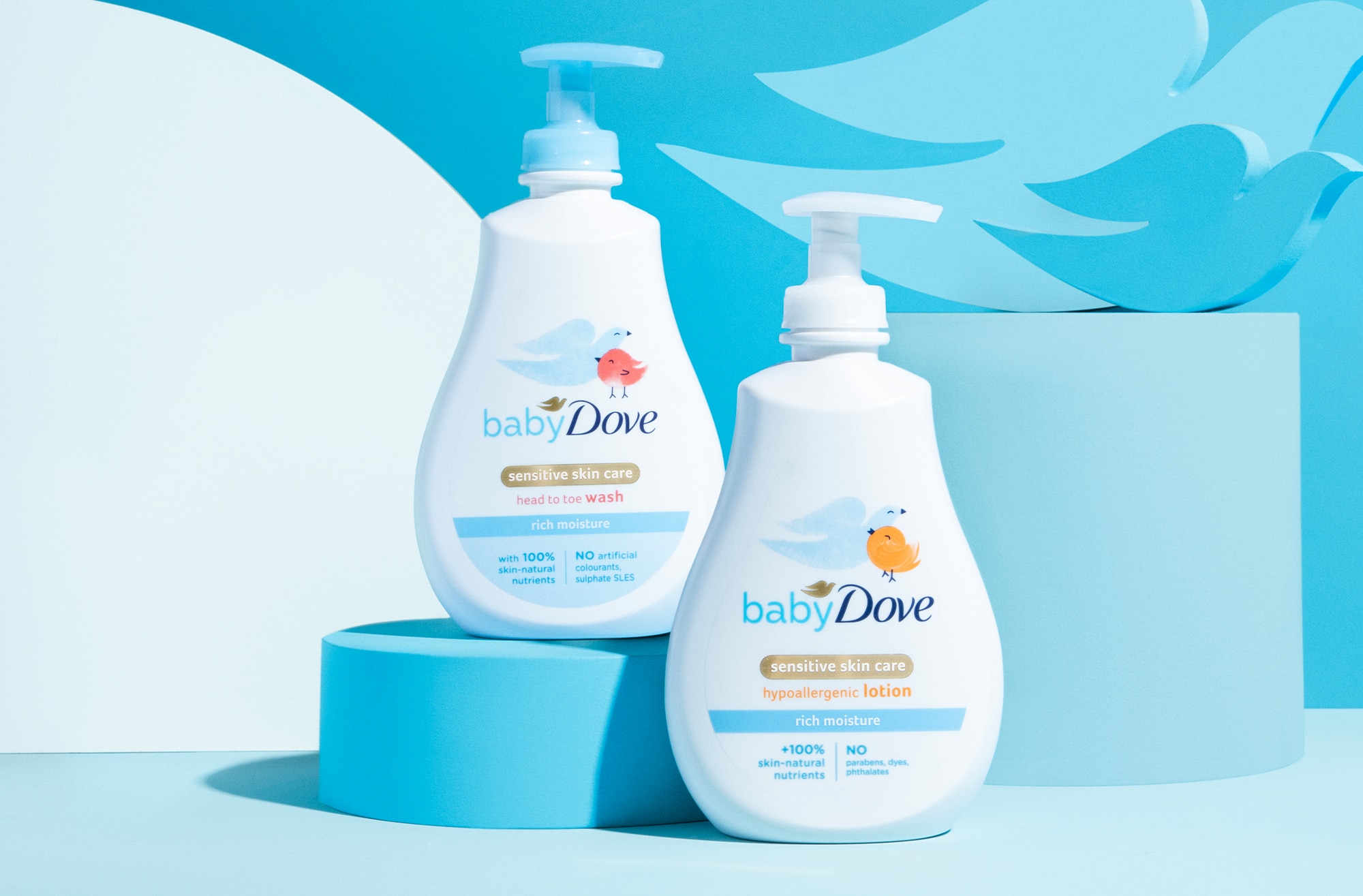 Sensitive Skin baby wash products against a blue background