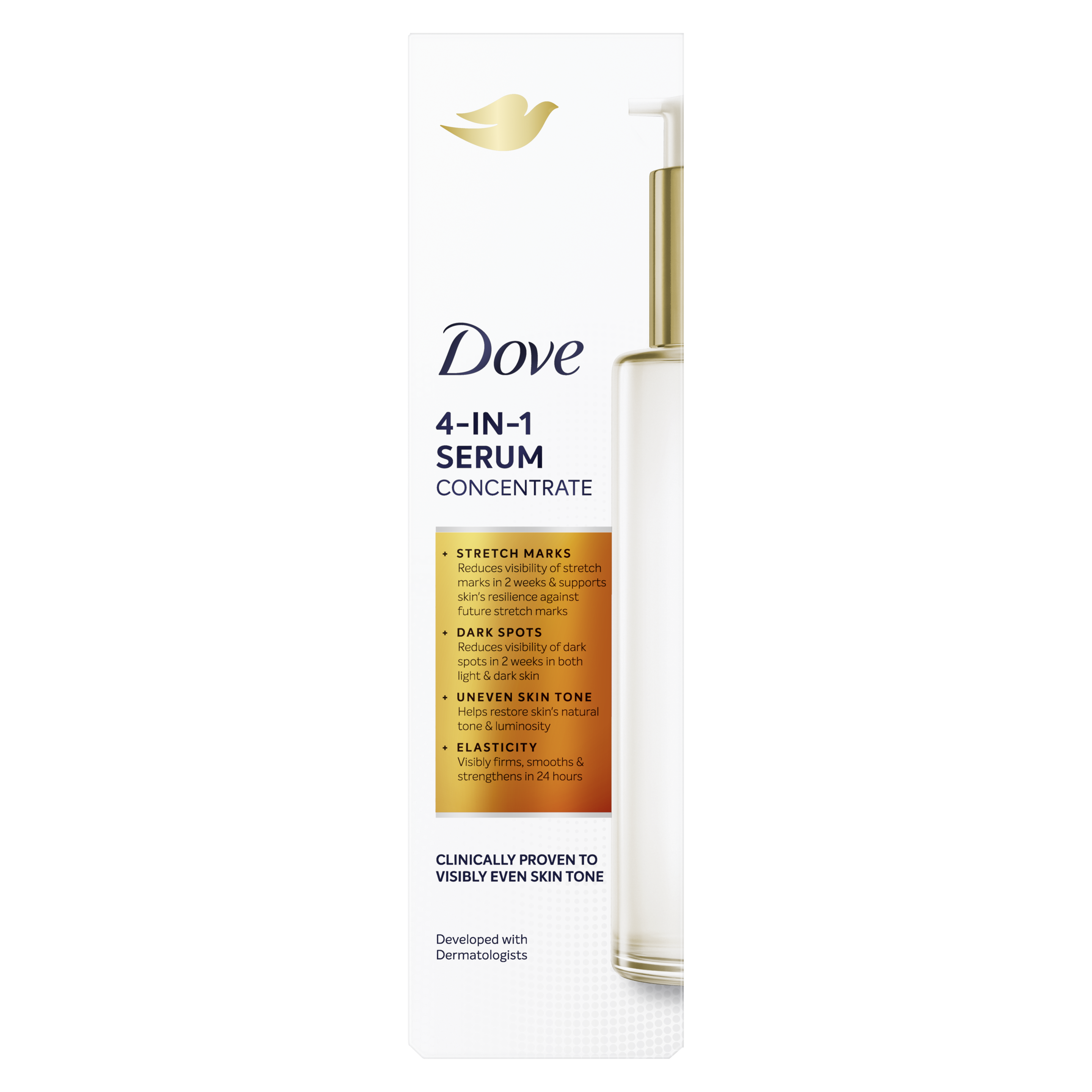 Концентрована сироватка для тіла Dove 4 в 1 для рівного сяючого тону шкіри packshot