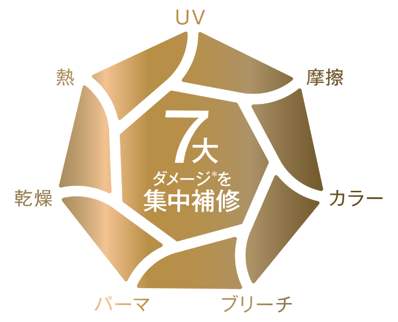 UV、摩擦、カラー、ブリーチ、パーマ、乾燥、熱の7大ダメージを集中補修