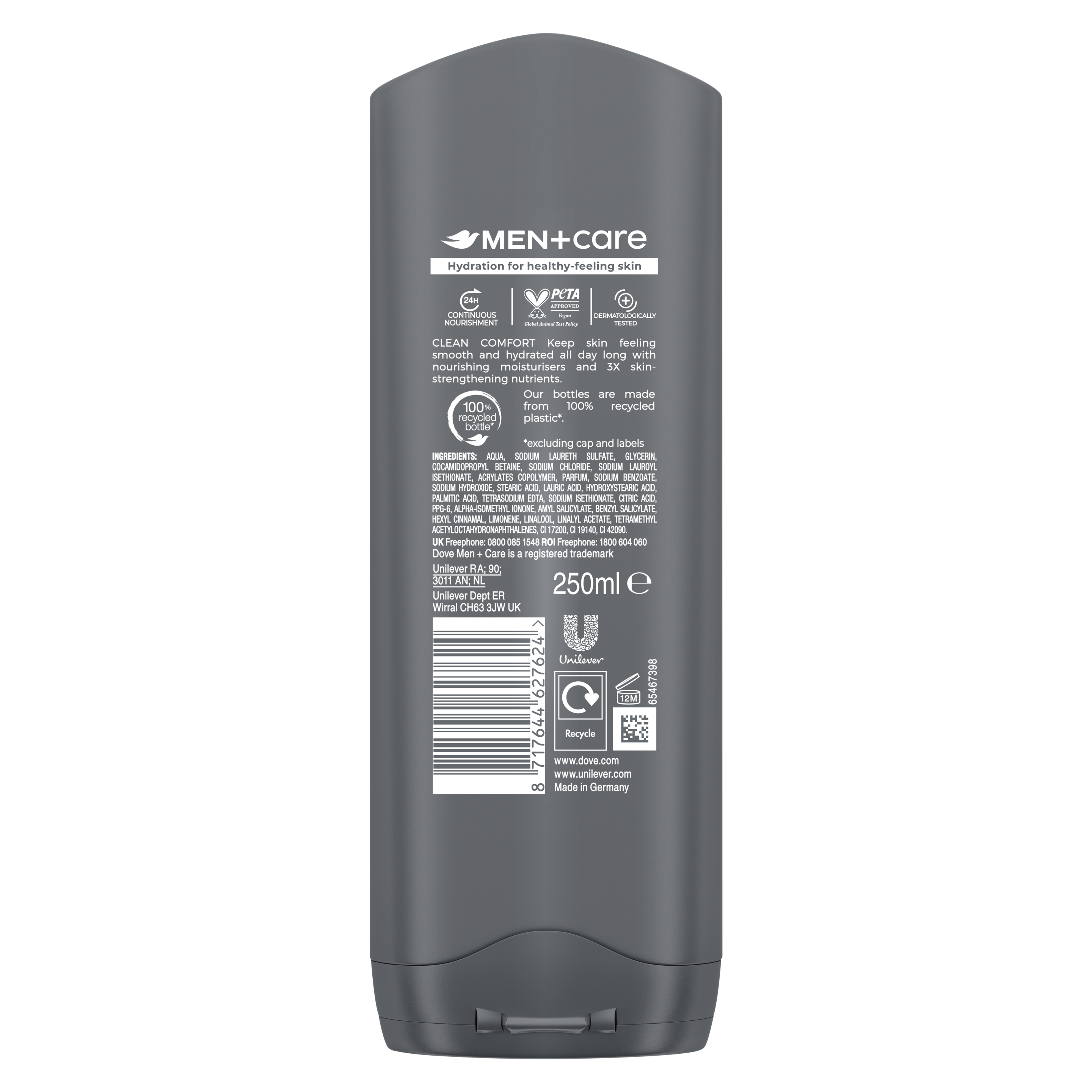 Dove Men+Care Hydrating Clean Comfort 3-in-1 Body, Face + Hair Wash 400ml