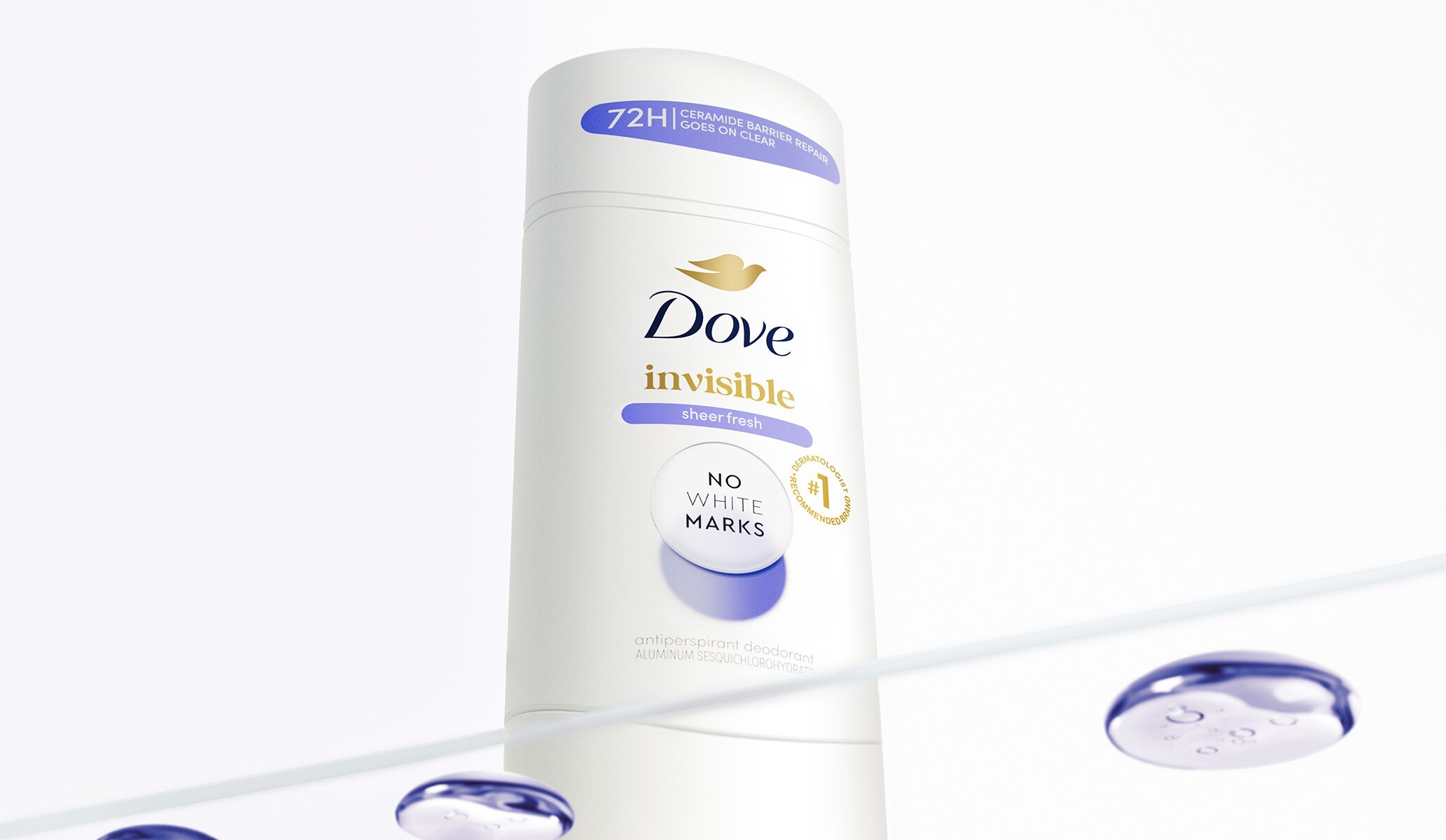 Dove Invisible Sheer Fresh Deodorant Stick on a glass shelf