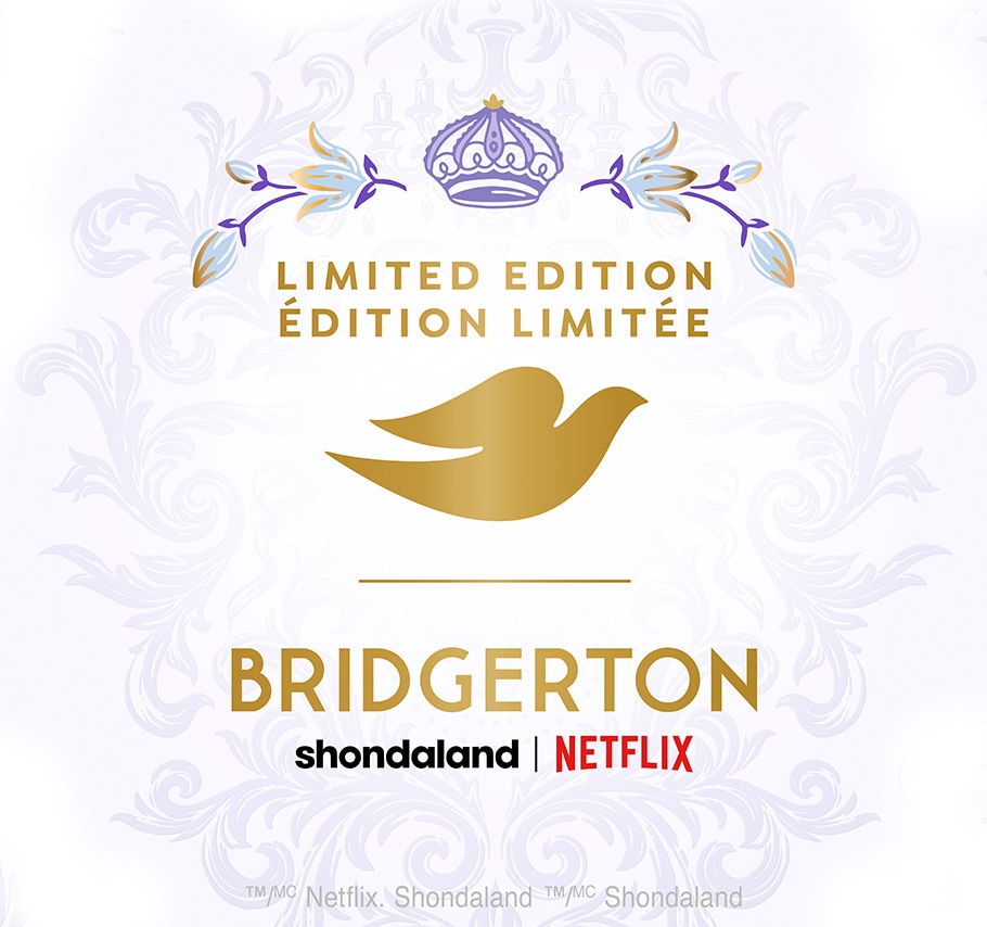 Golden Dove logo, with the Bridgerton, Netlfix, and Shondaland logo underneath. 
