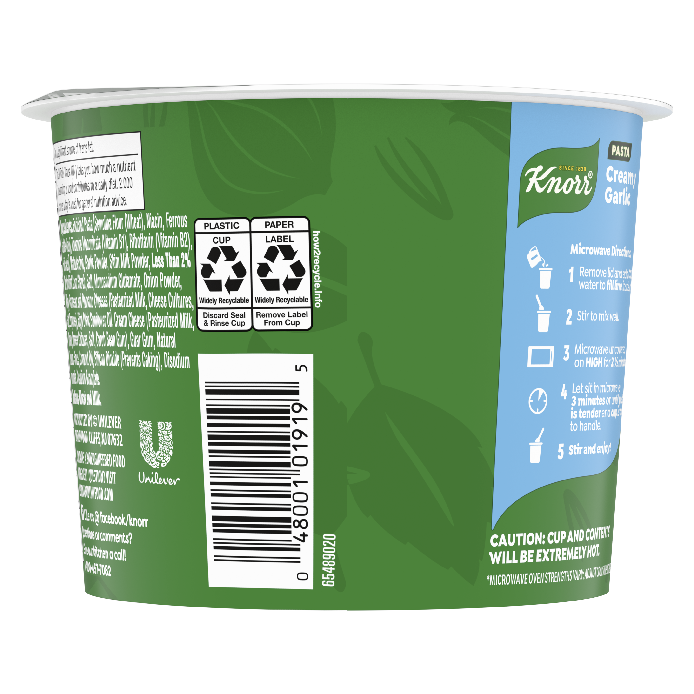 Creamy Garlic Pasta Cup Back of Pack