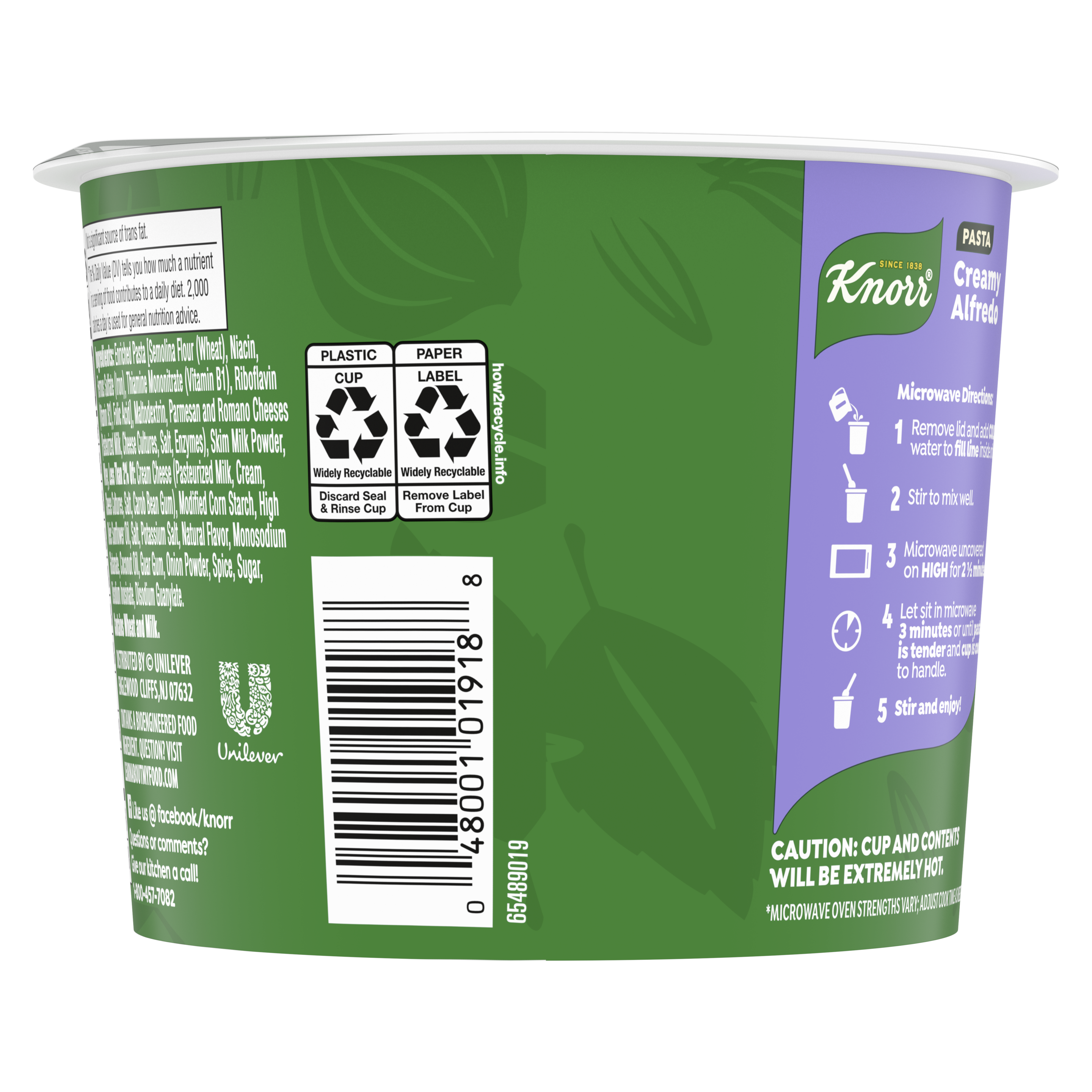 Alfredo Pasta Cup Back of Pack
