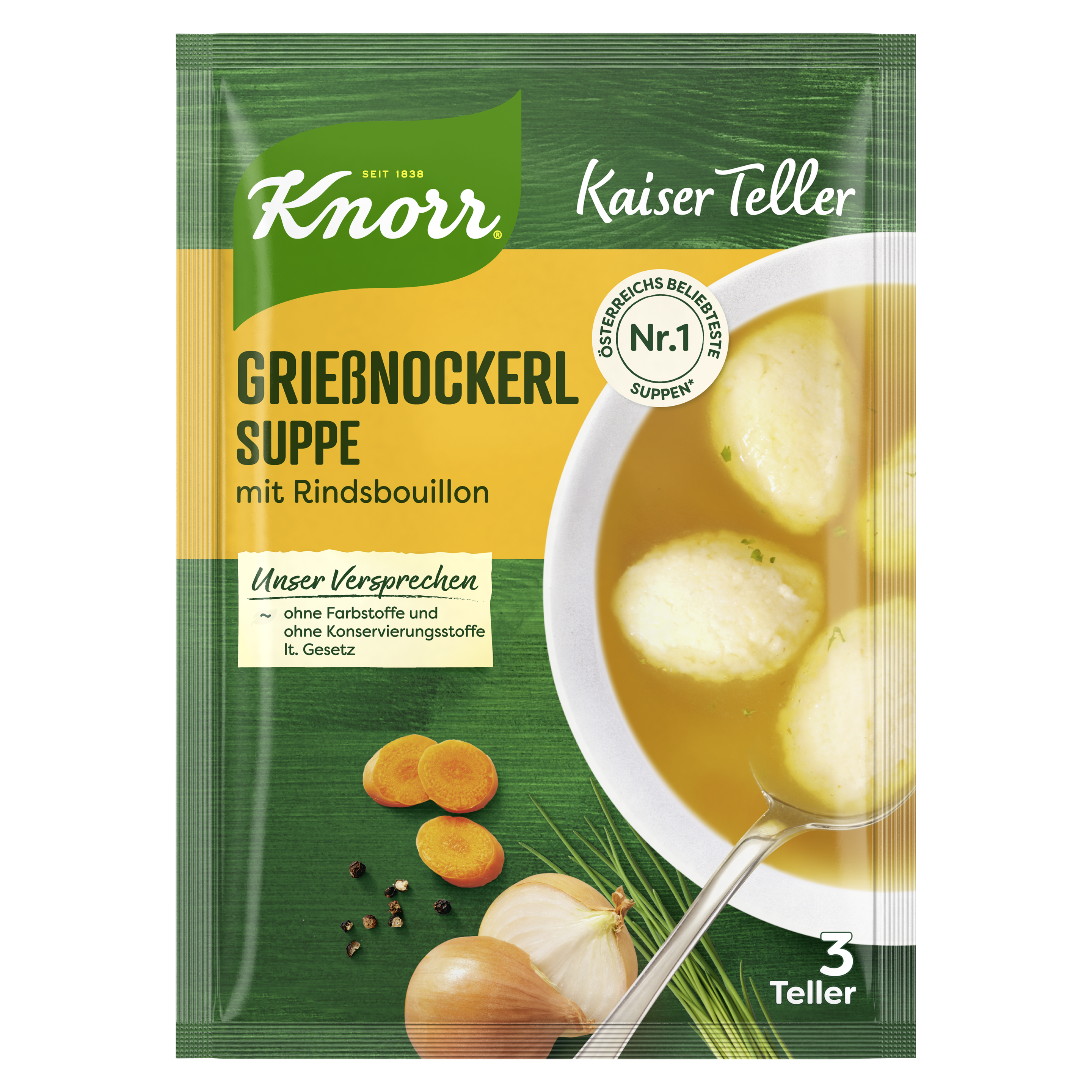 Knorr Kaiser Teller Grießnockerl Suppe 3 Teller 62g packshot