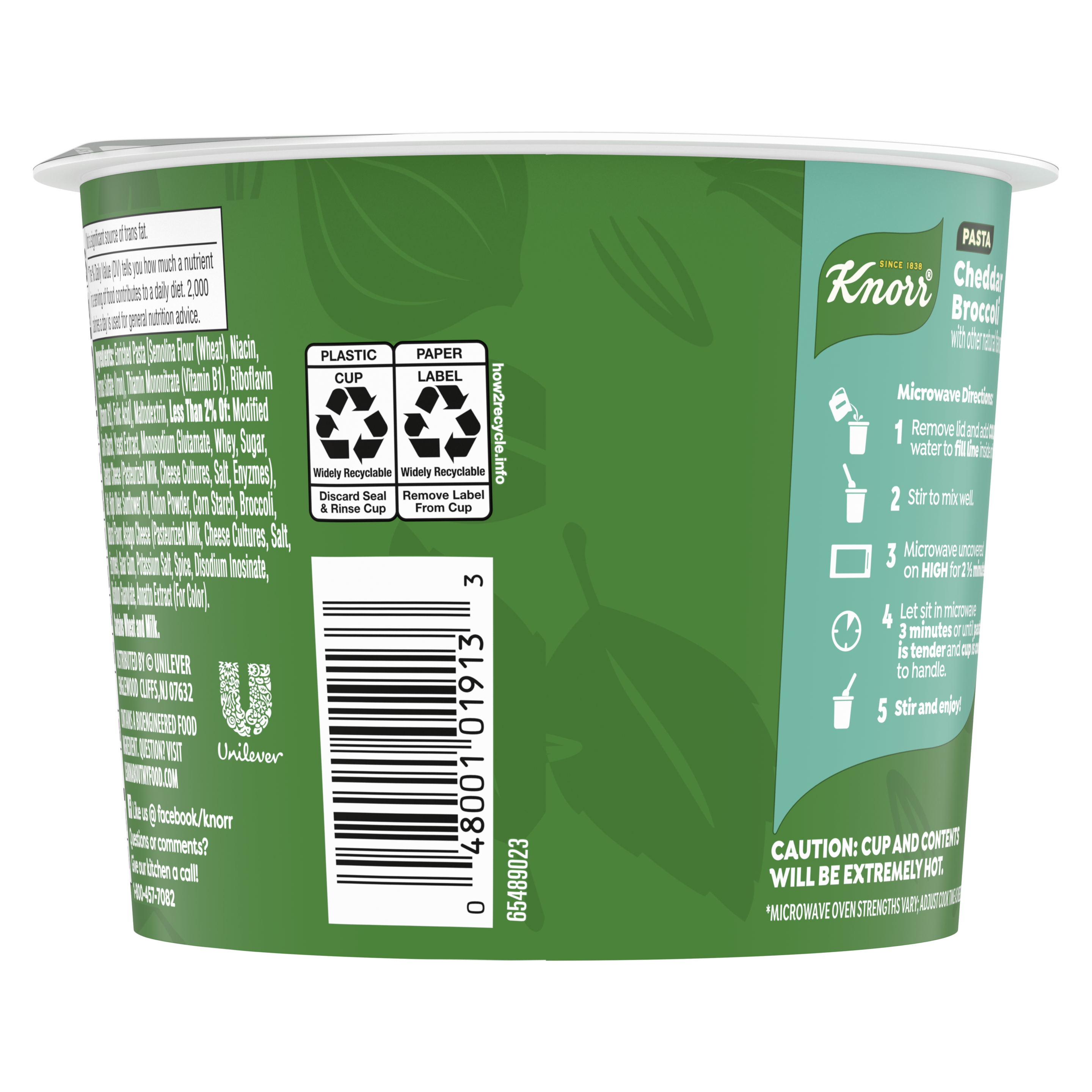 Cheddar Broccoli Pasta Cup Back of Pack