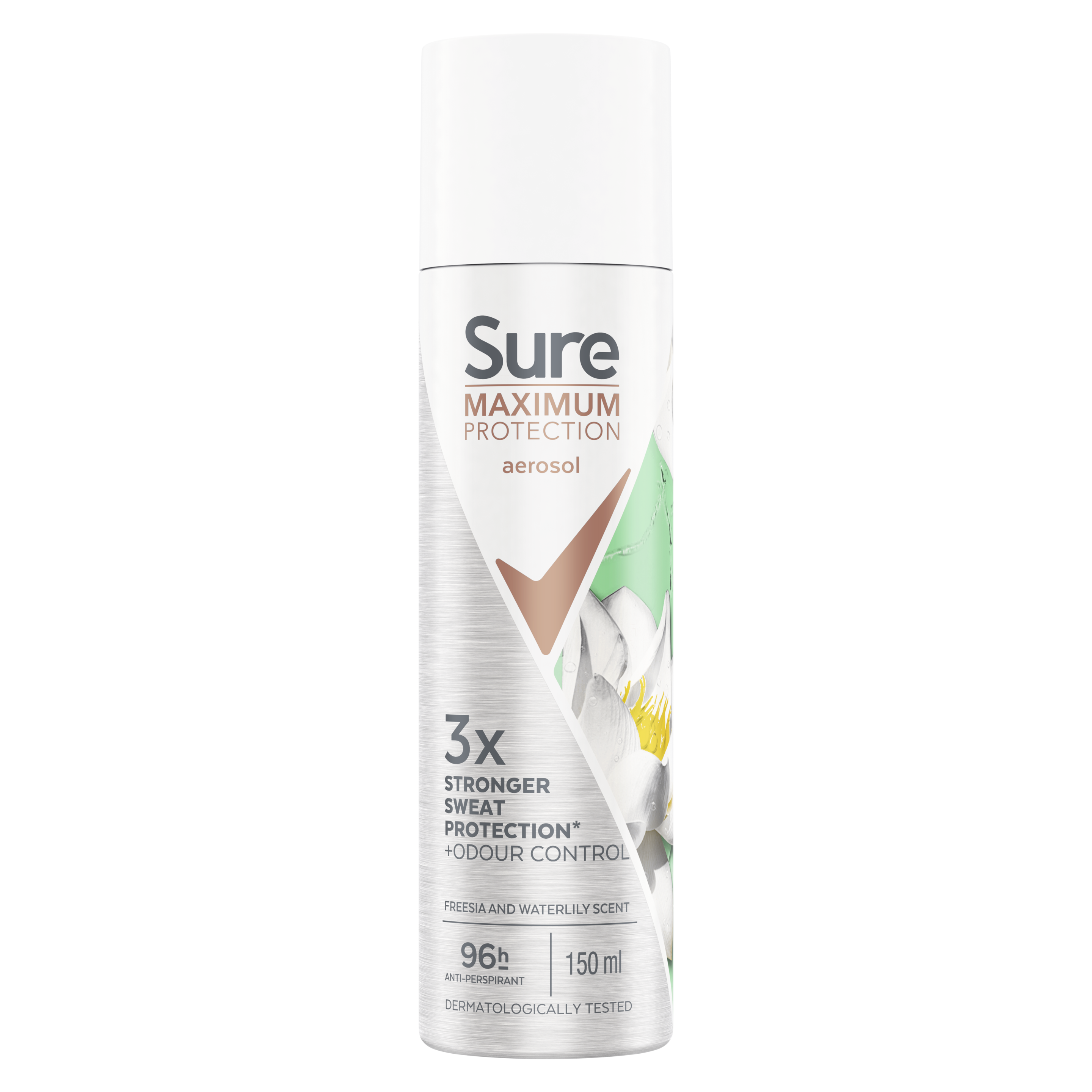 Sure Maximum Protection Freesia & Waterlily Anti-Perspirant Aerosol Deodorant packshot
