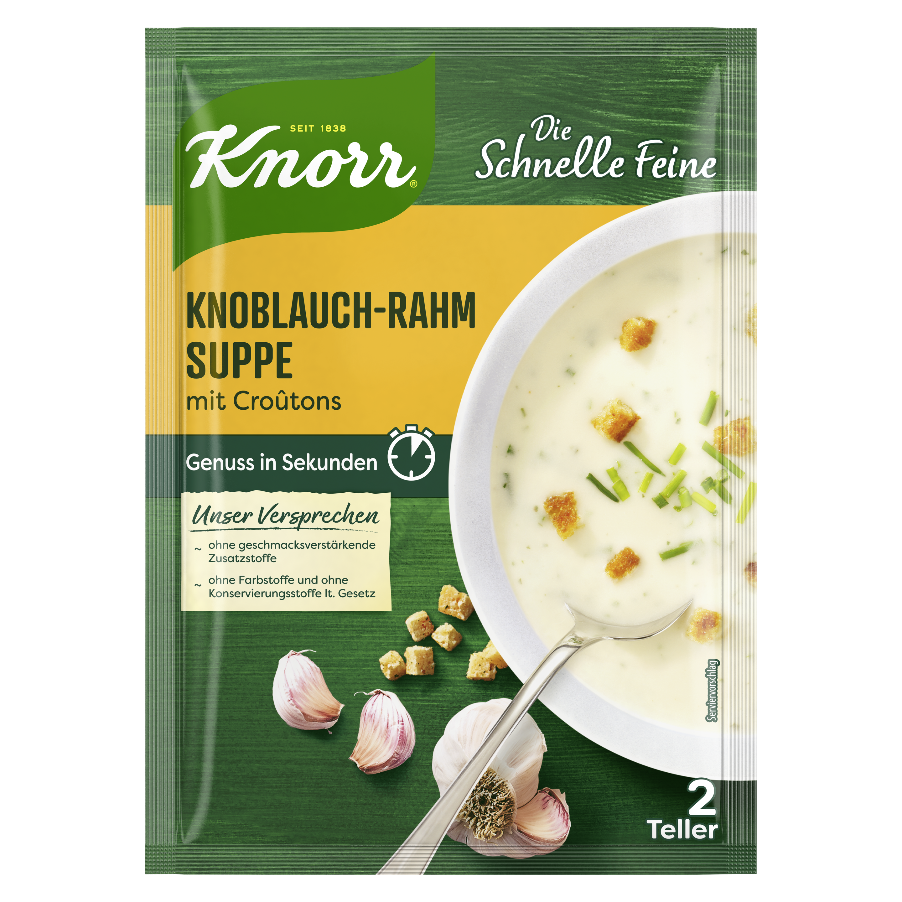 Knorr Die Schnelle Feine Knoblauch-Rahm Suppe 2 Teller 69g packshot