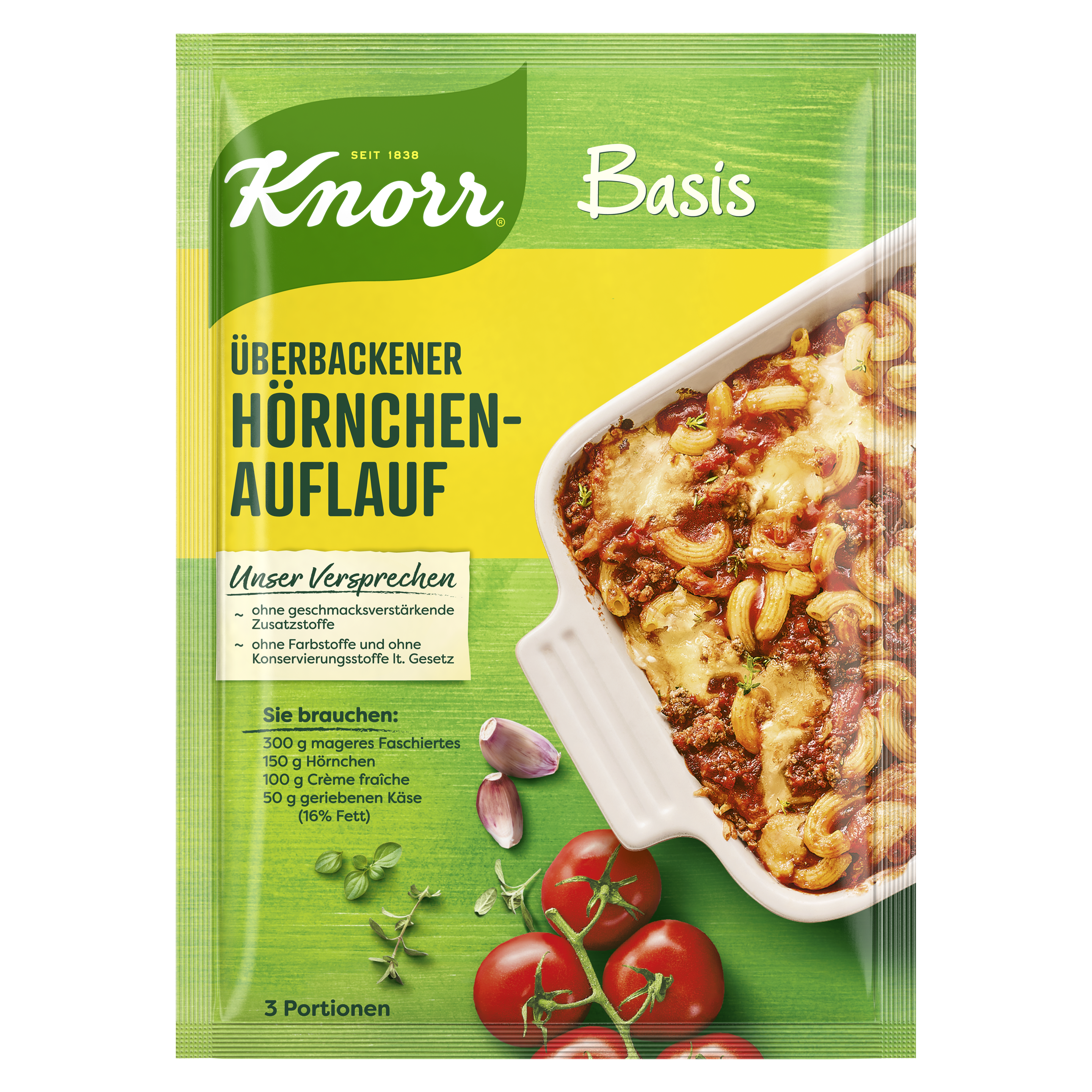 Knorr Basis Überbackener Hörnchen- Auflauf 3 Portionen 52g packshot