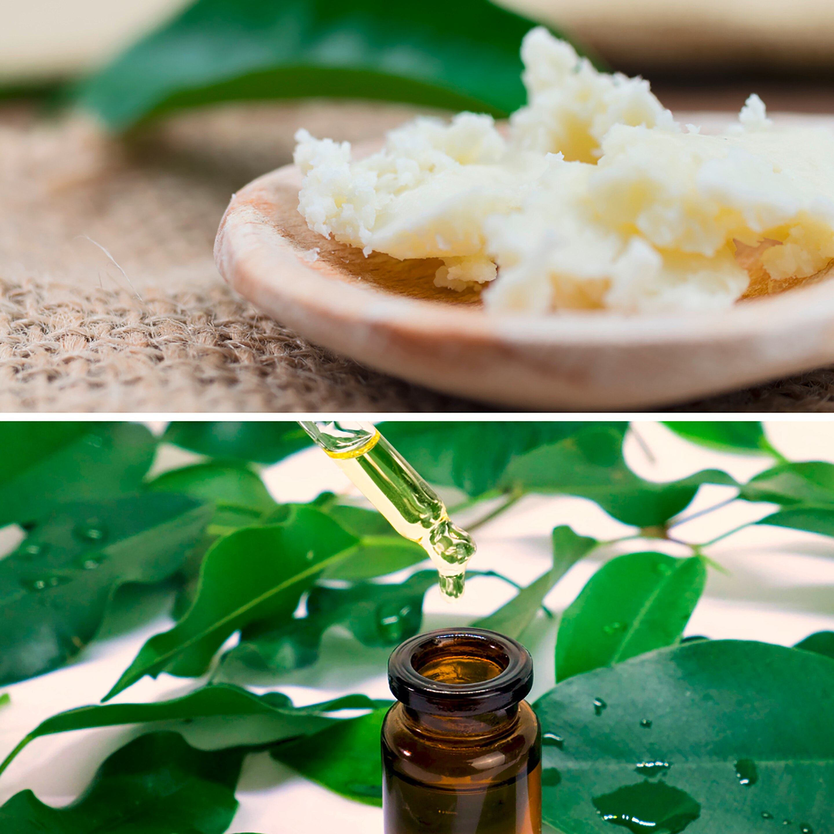 Unrefined shea butter and tea tree oil.