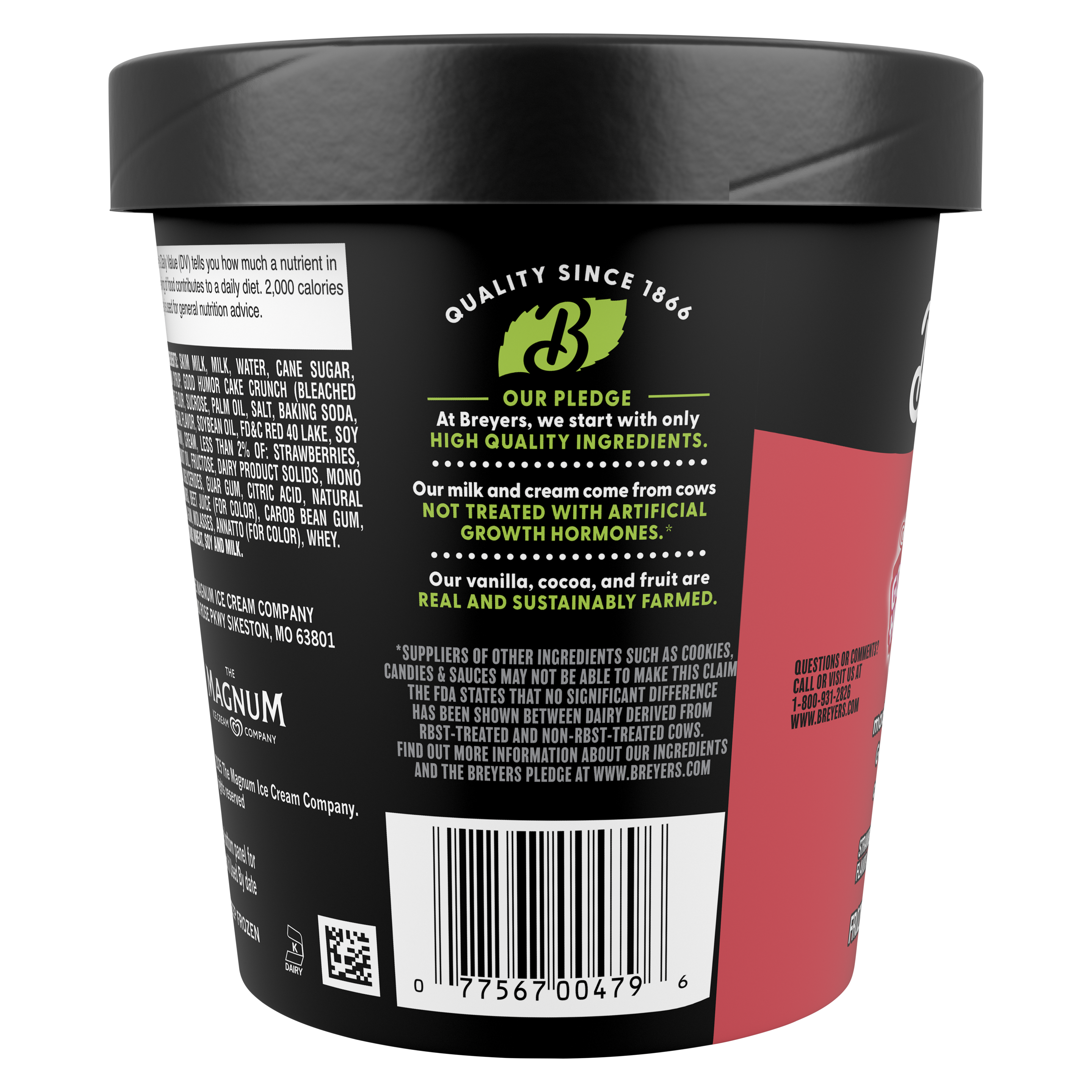 A 16 ounce pint of Breyers® Strawberry Shortcake back of pack