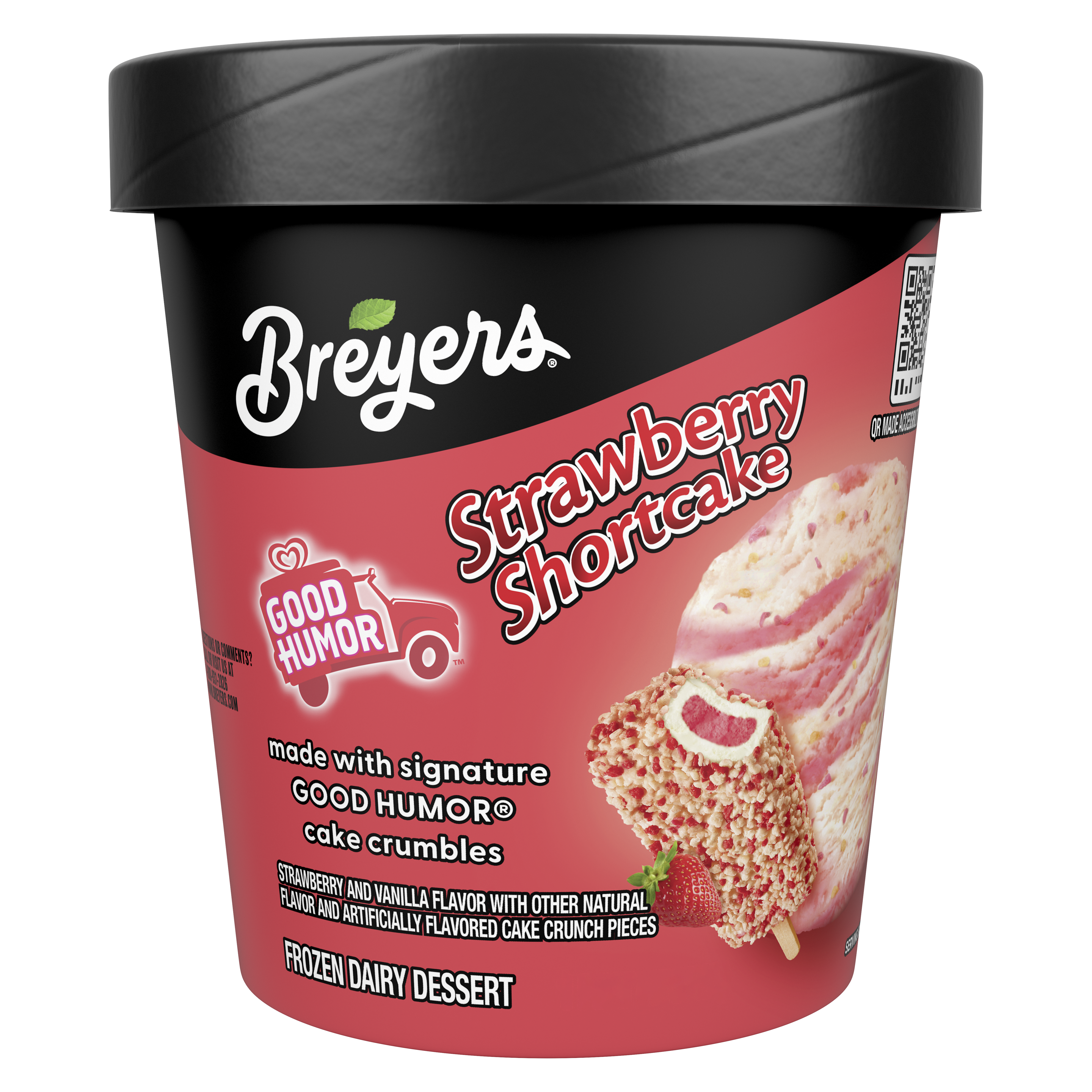 A 16 ounce tub of Breyers® Strawberry Shortcake front of pack image packshot