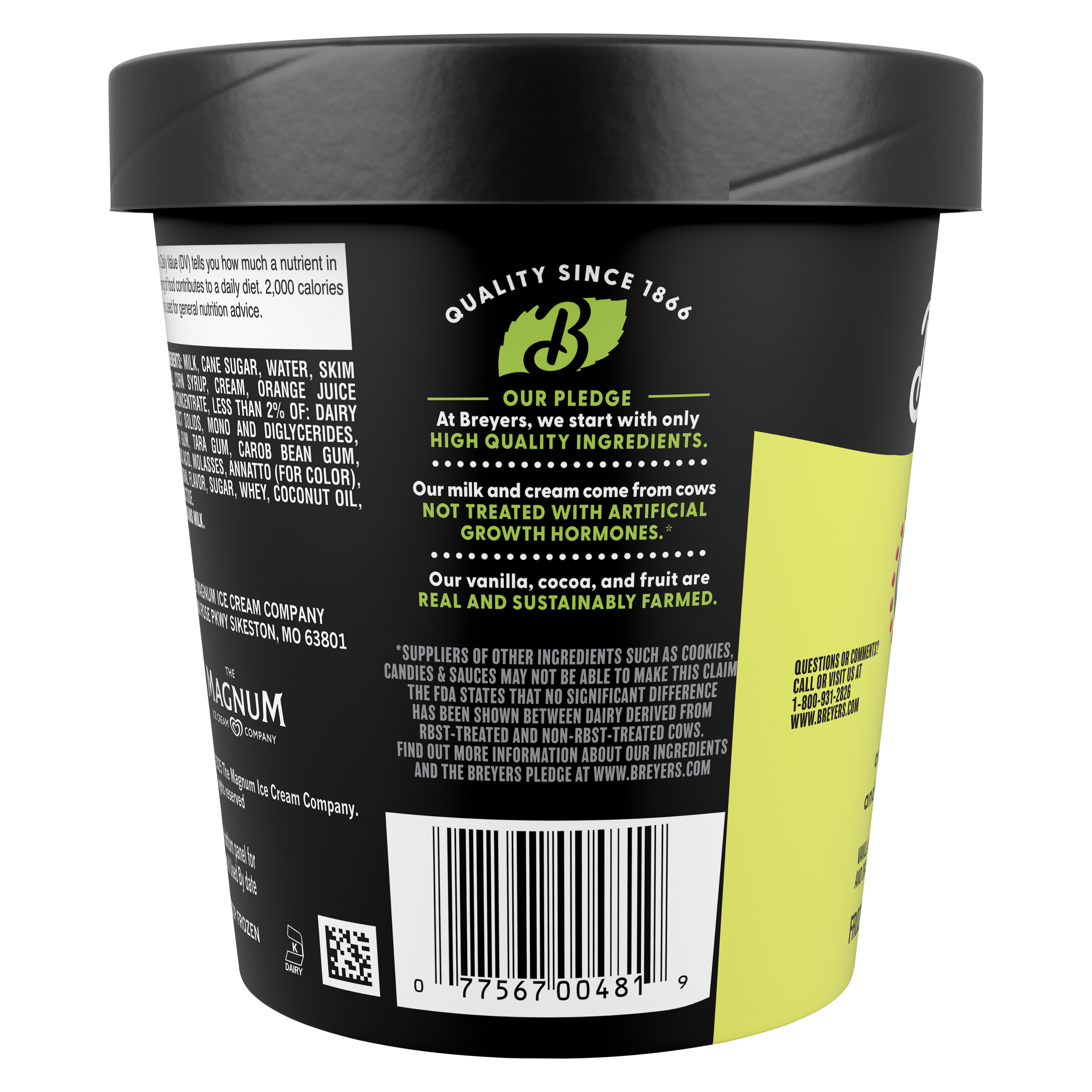 A 16 ounce pint of Breyers® Creamsicle back of pack