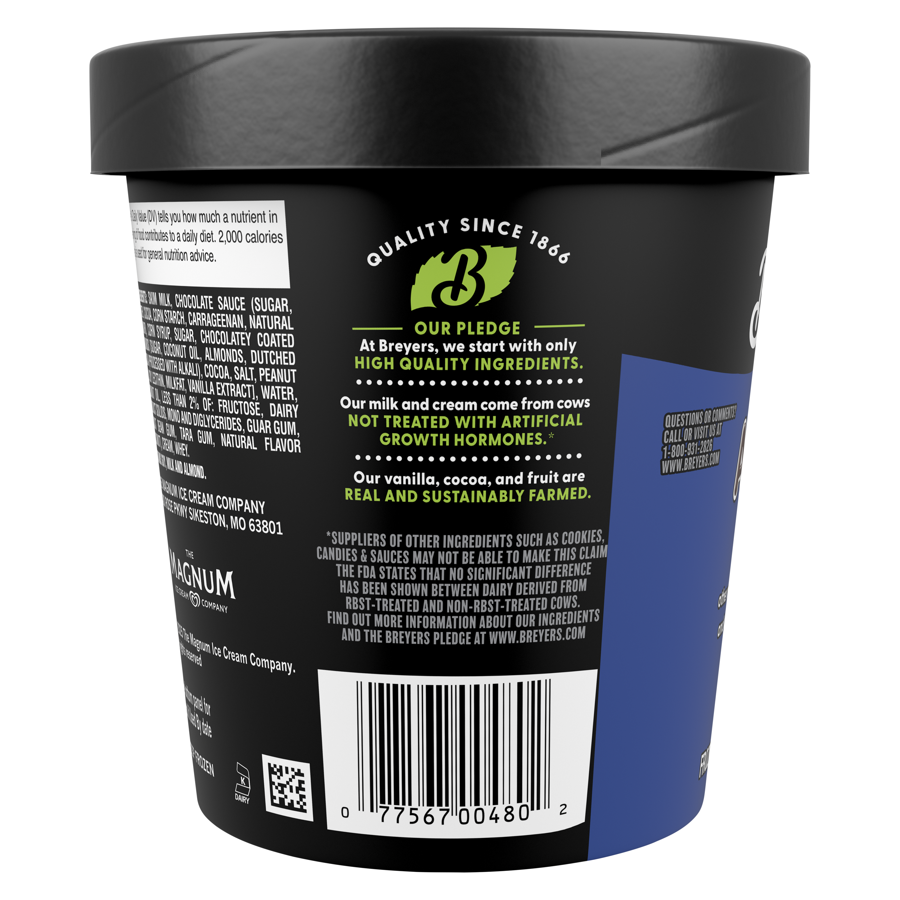 A 16 ounce pint of Breyers® Almond Joy back of pack