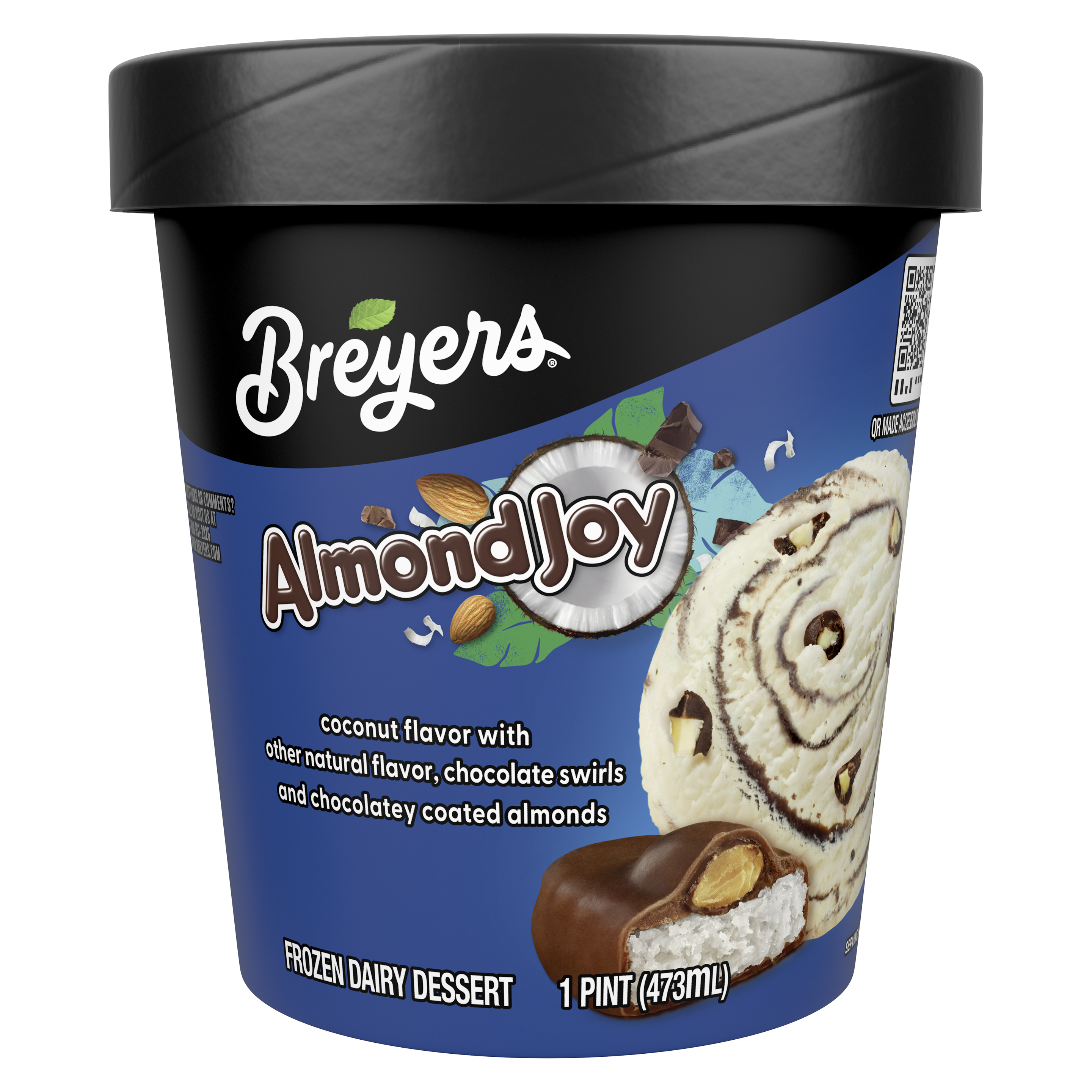 A 16 ounce tub of Breyers® Almond Joy front of pack image packshot